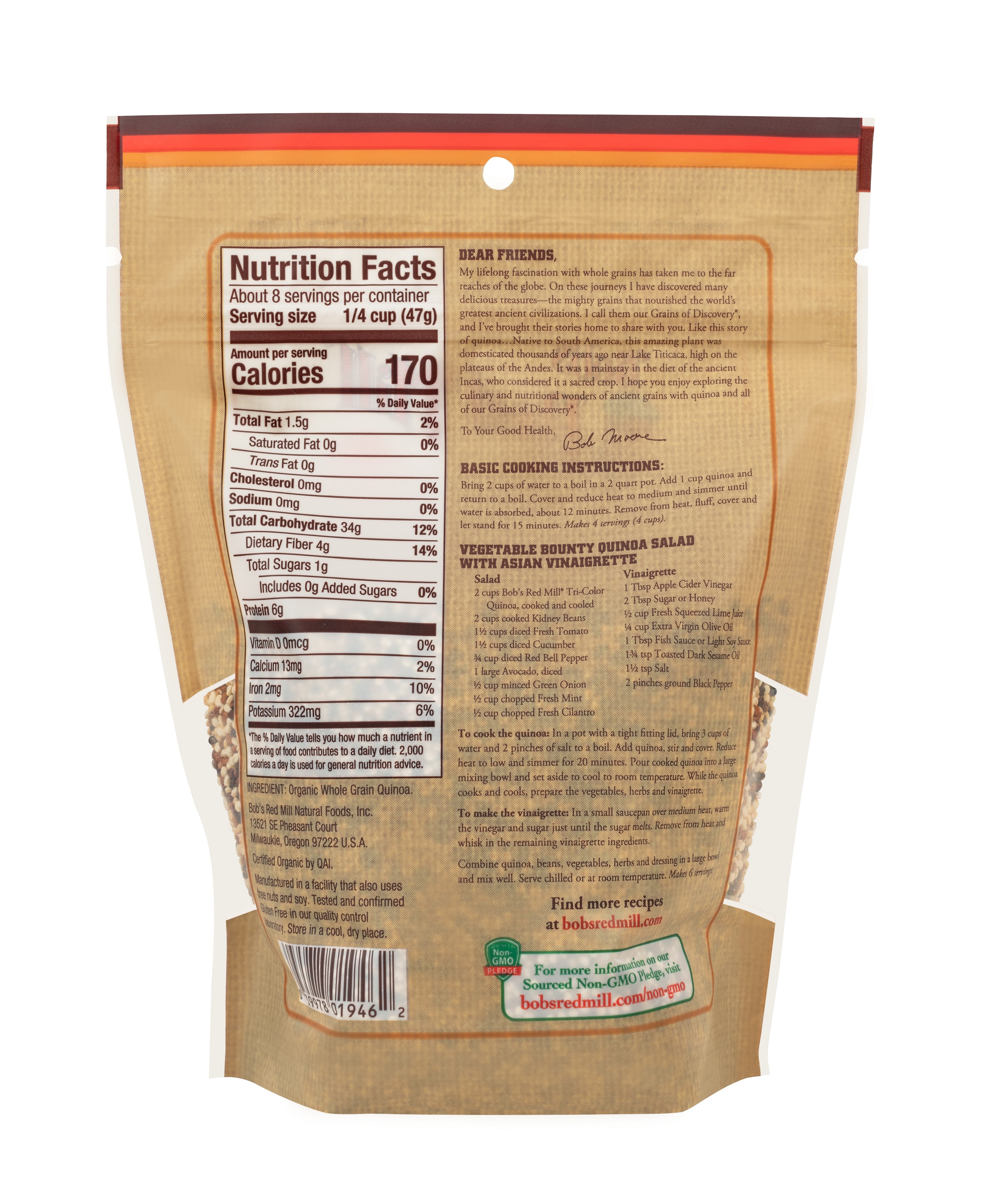 Bob's Red Mill Organic Whole Grain Tricolor Quinoa Grains, Gluten Free, Non-GMO 369gm