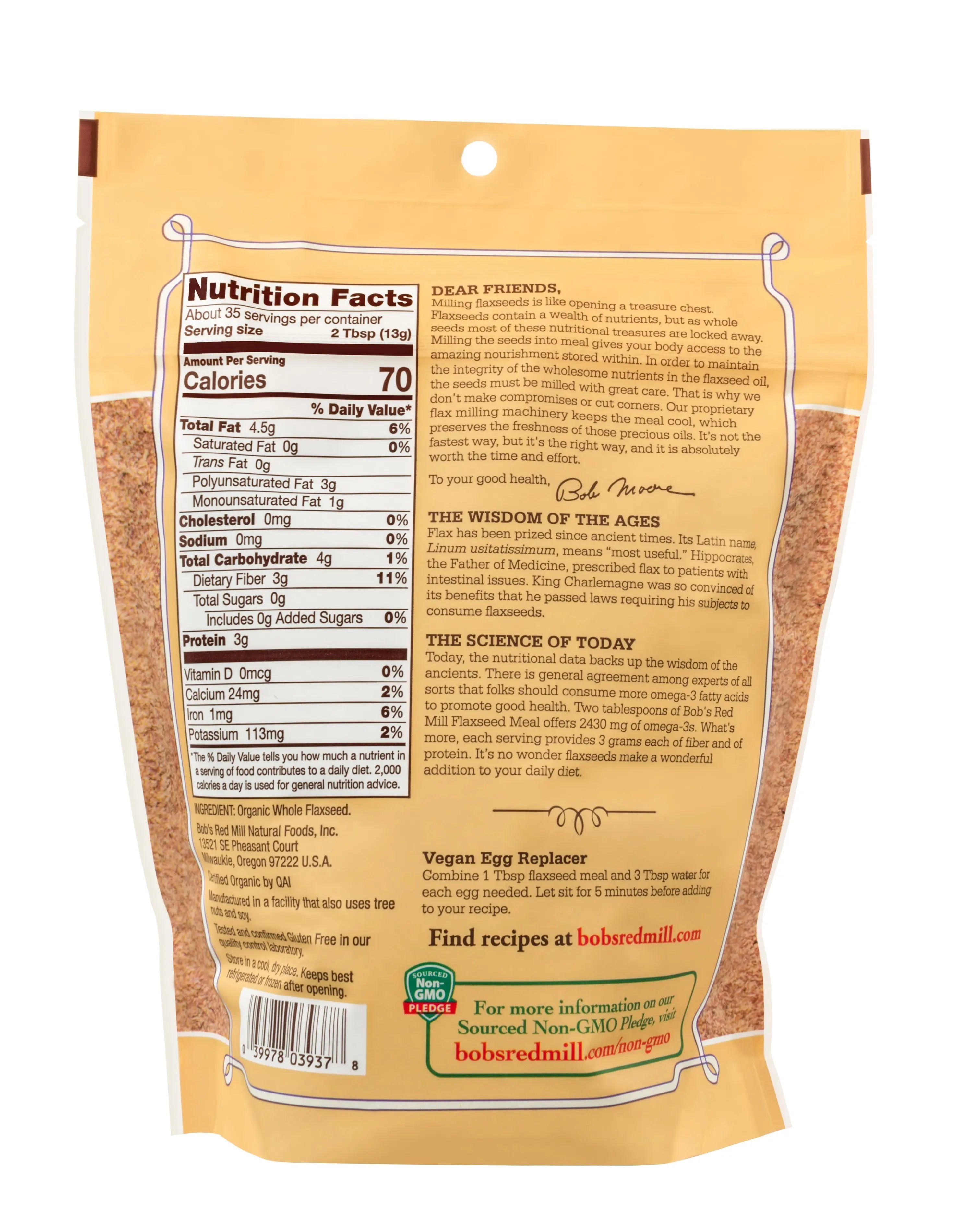 Bob's Red Mill Organic Whole Ground Flaxseed Meal, Gluten Free, Non-GMO 453gm