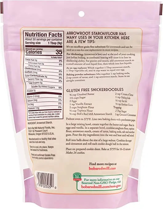Bob's Red Mill Premium Quality Arrowroot Starch/ Flour, Gluten Free, Non-GMO 454gm