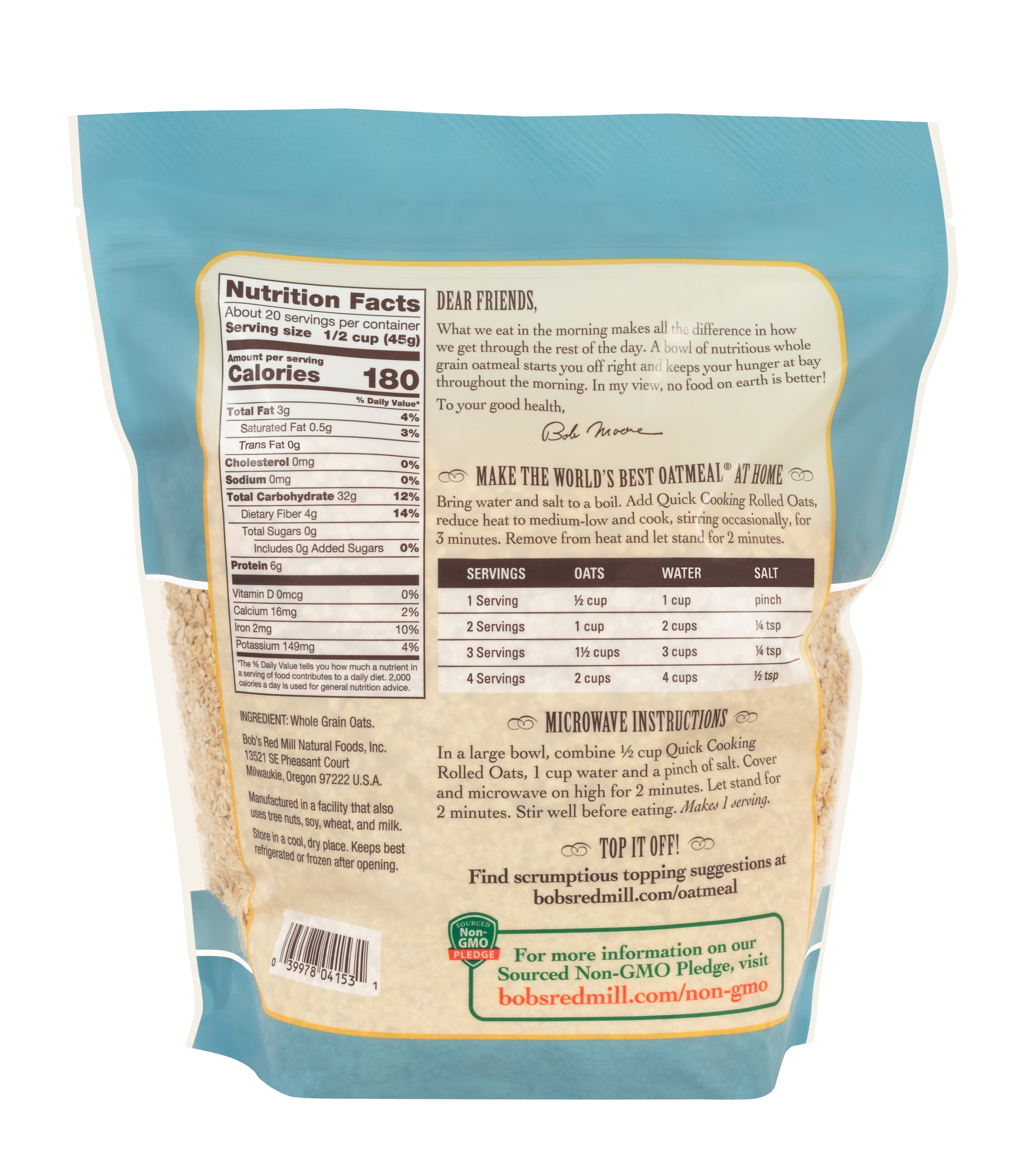 Bob's Red Mill Rolled Oats Quick Cooking, Whole Grain, Non-GMO 907gm