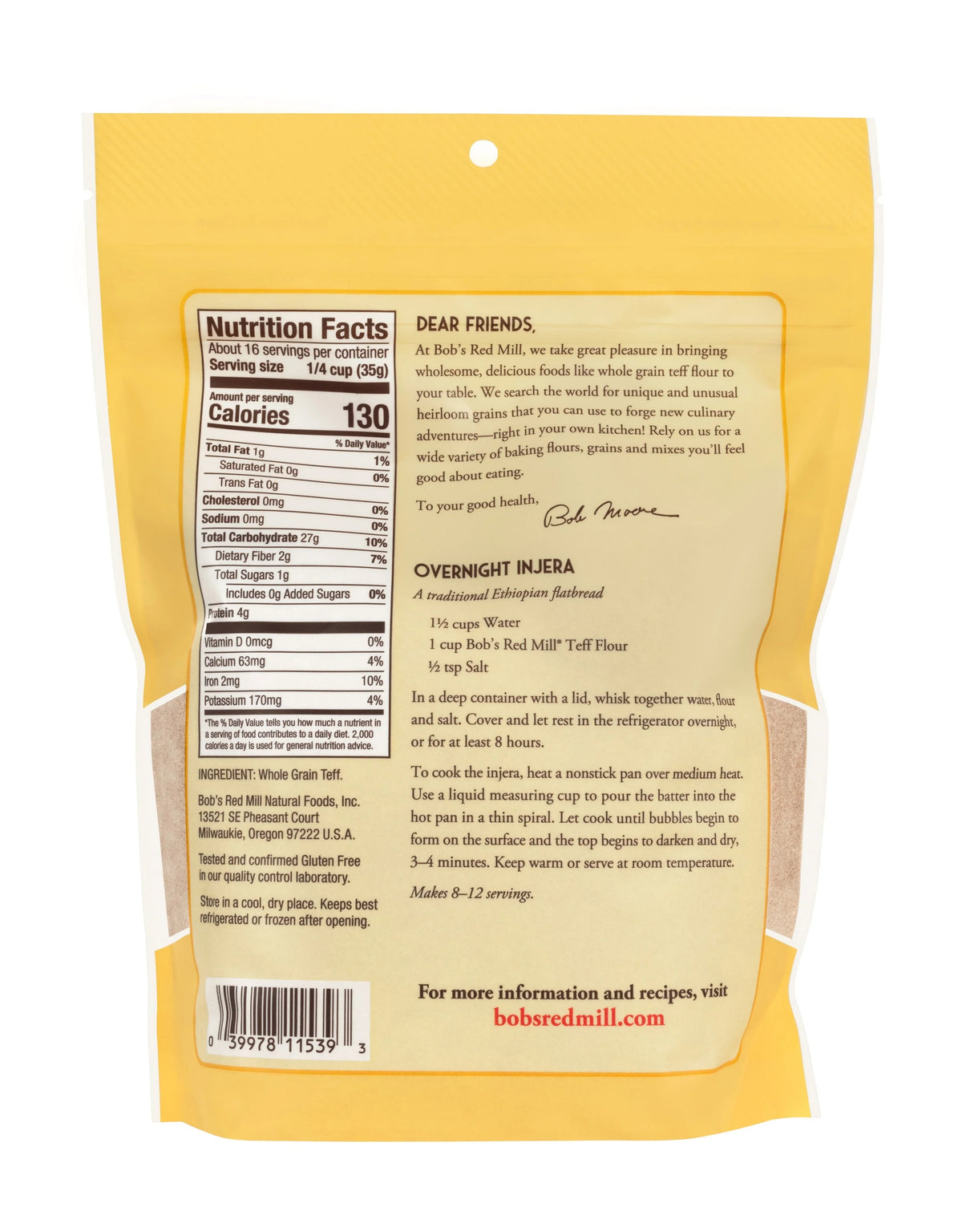 Bob's Red Mill Wholegrain Teff Flour - 11.34 Kg
