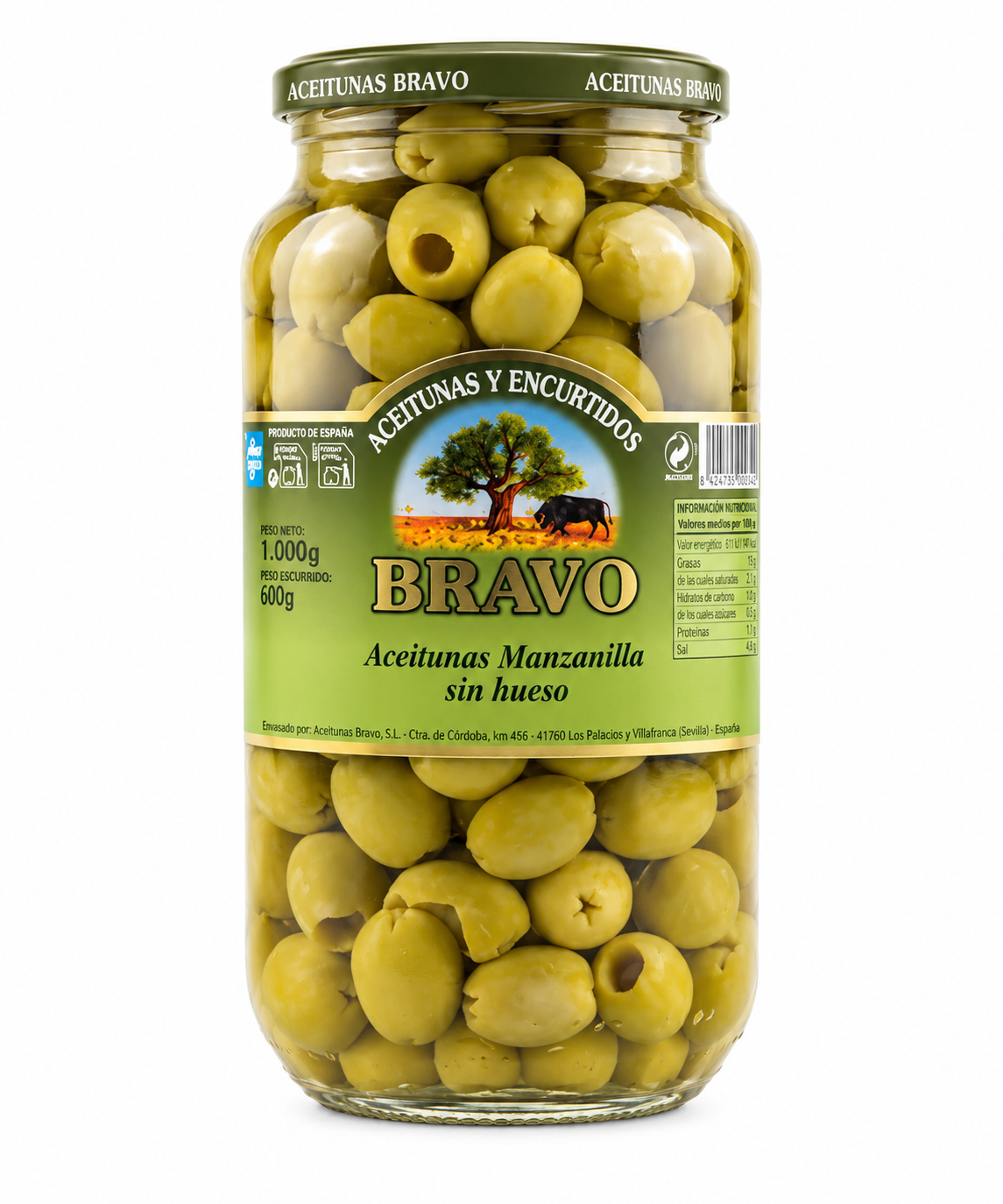 Bravo Pitted Manzanilla Green Olives 475g