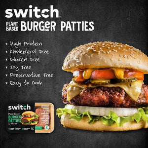 Switch Vegan Burger Patties, 100% Plant-Based, GMO-Free, Cholesterol-Free, Soy-Free, Gluten-Free Halal - 460g