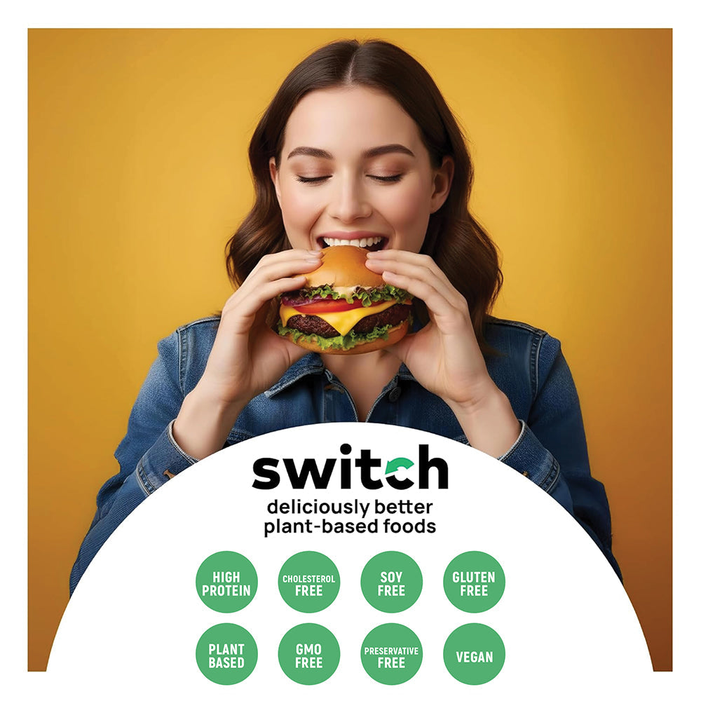 Switch Vegan Burger Patties 460g, 100% Plant-Based, GMO-Free, Cholesterol-Free, Soy-Free, Gluten-Free Halal (4 Patties)