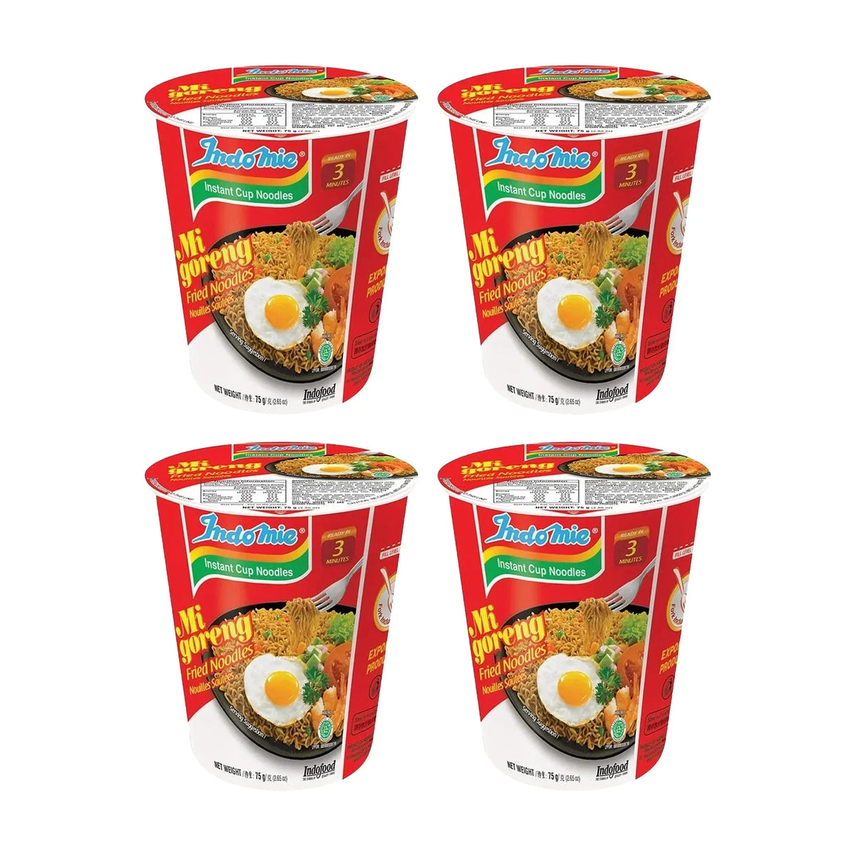 Indomie Mi Goreng Instant Cup Fried Noodles, Original Flavour - 75gm Pack of 4