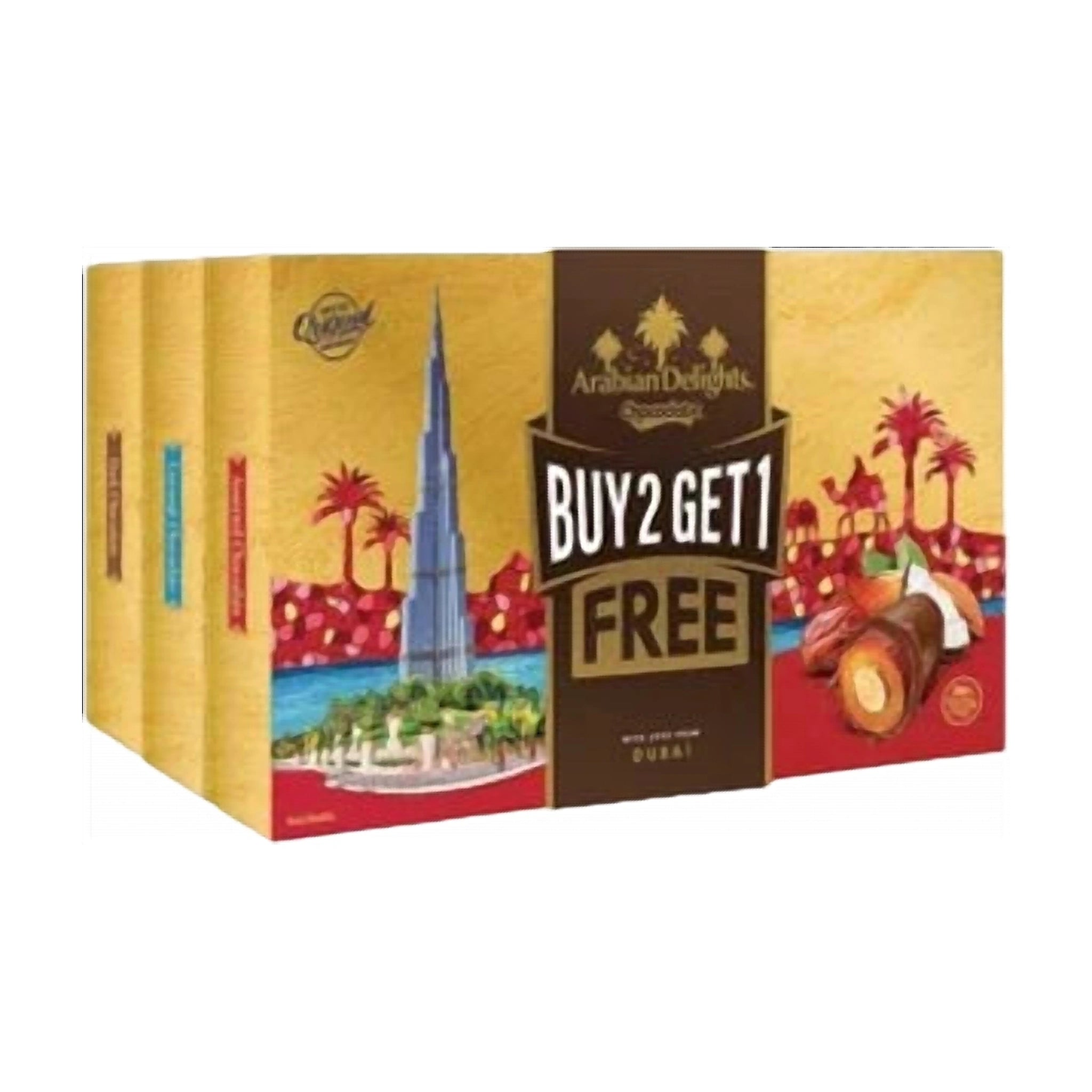 Arabian Delights Chocodate with Coconut, Chocolate Coated Bite-Sized Snacks, Souvenir Box Buy 2 Get 1 Free( 150gm each)