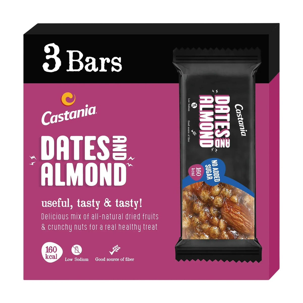 Castania Dates & Almonds No Added Sugar Healthy Bar 35G (3 Bars) Tripack Promo