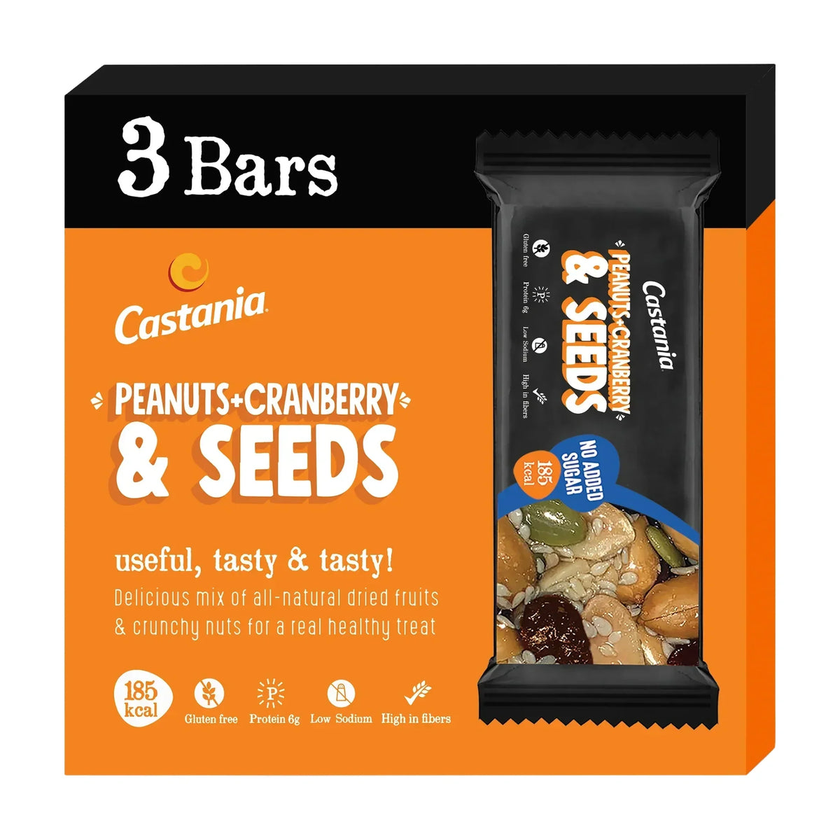 Castania Peanuts, Cranberry & Seeds, No Sugar Added Healthy Bar 38G(3 Bars) (Tripack) Promo