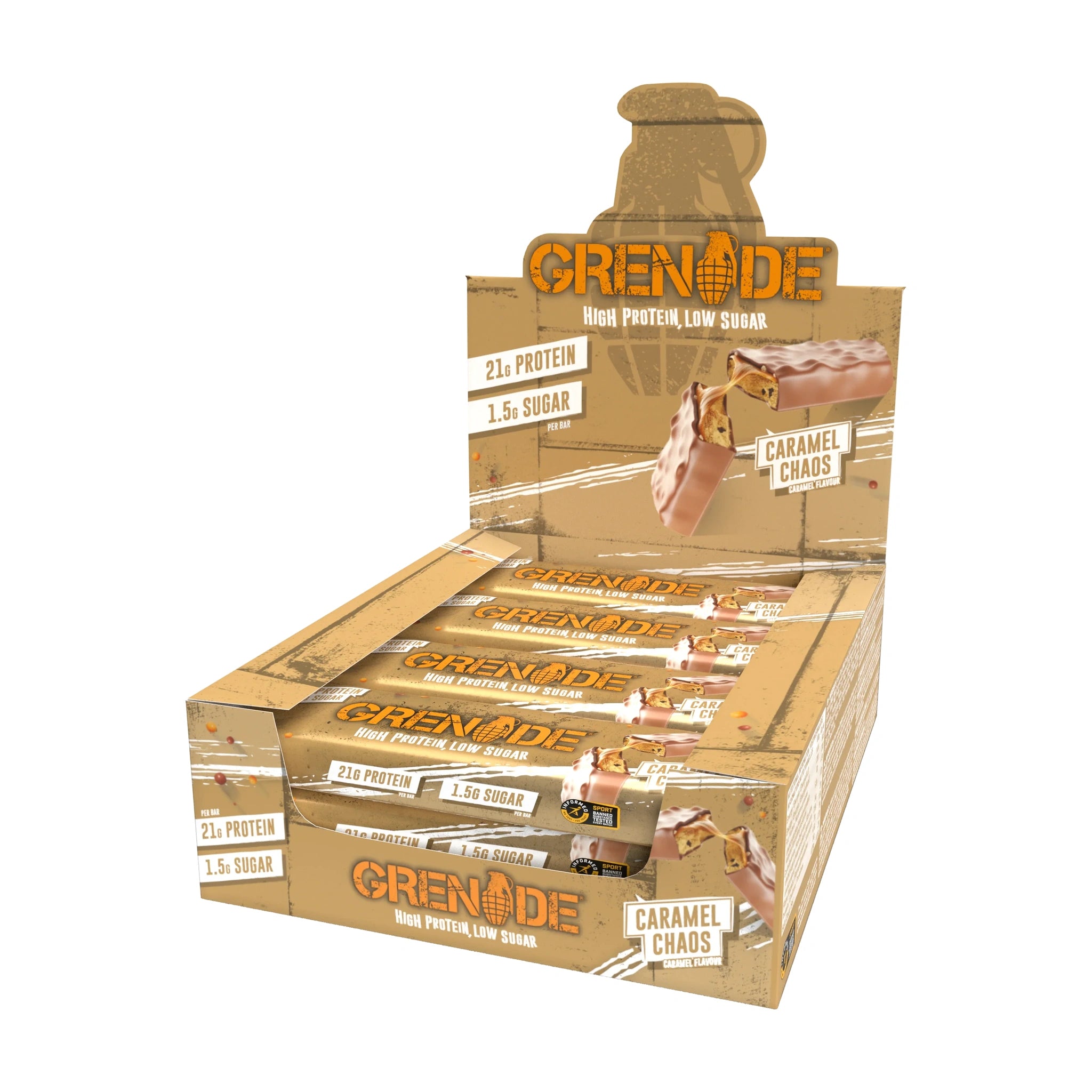 Grenade Caramel Chaos - High Protein Bar - Low Sugar (60gm x 12) Box