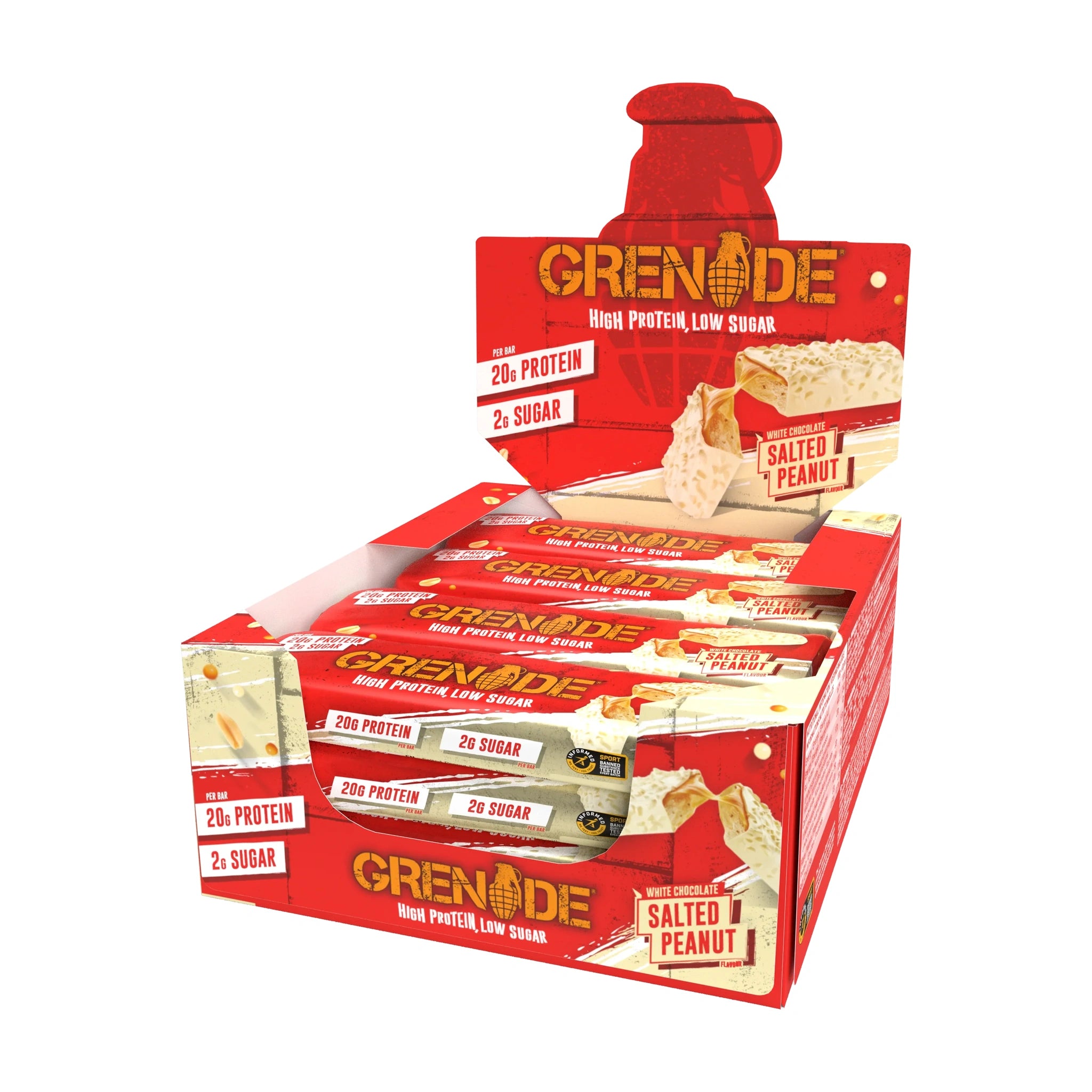 Grenade White Chocolate Salted Peanut - High Protein Bar - Low Sugar (60gm x 12) Box