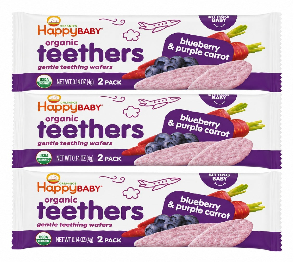 HappyBABY Organic Teethers 4g, Blueberry & Purple Carrot - Pack of 12