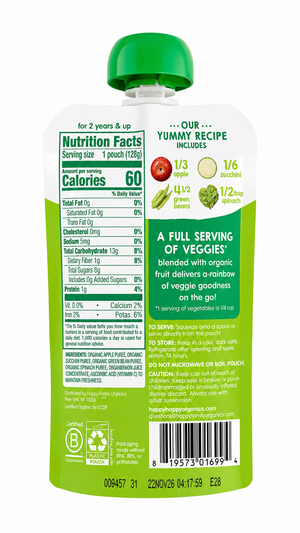 HappyTOT Organics Love My Veggies Apples, Zucchini, Green Beans & Spinach Pouch 120g