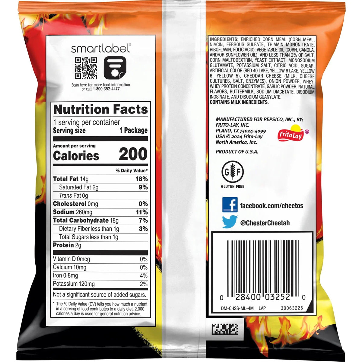 Cheetos Crunchy Flaming Hot Cheese Flavored Snack, Made with Real Cheese - 8 OZ