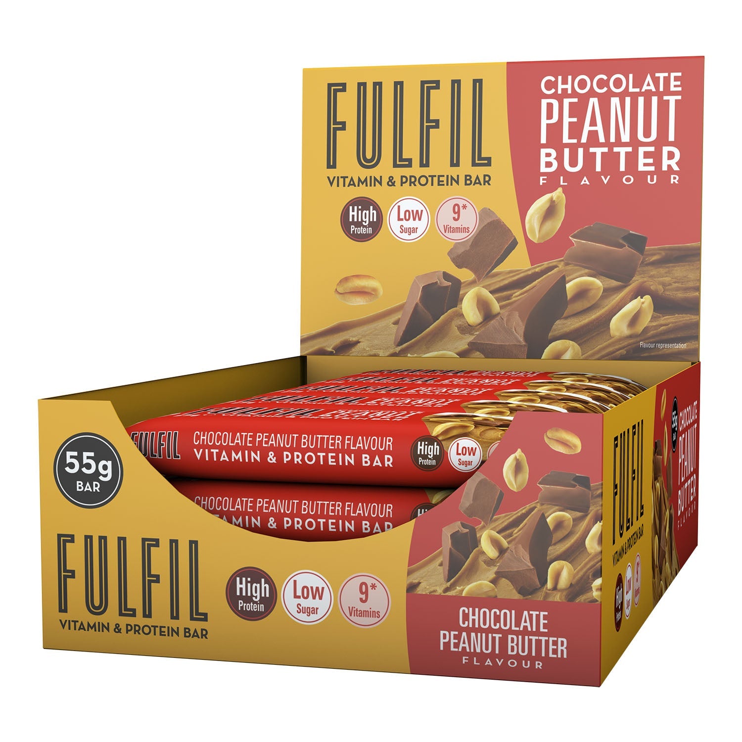 Fulfil Chocolate Peanut Butter Flavour - Vitamin & Protein Bar, Low Sugar, High Protein, 9 Vitamins, 55gm x 15 Bars