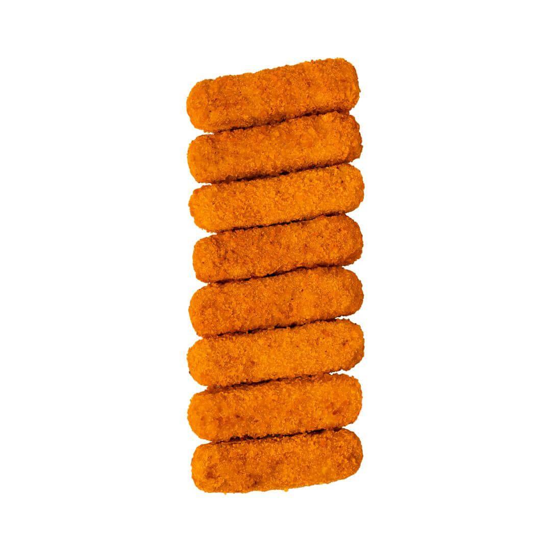 Crispy breaded plant-based nuggets arranged on white background, iPlantBased UAE vegan food