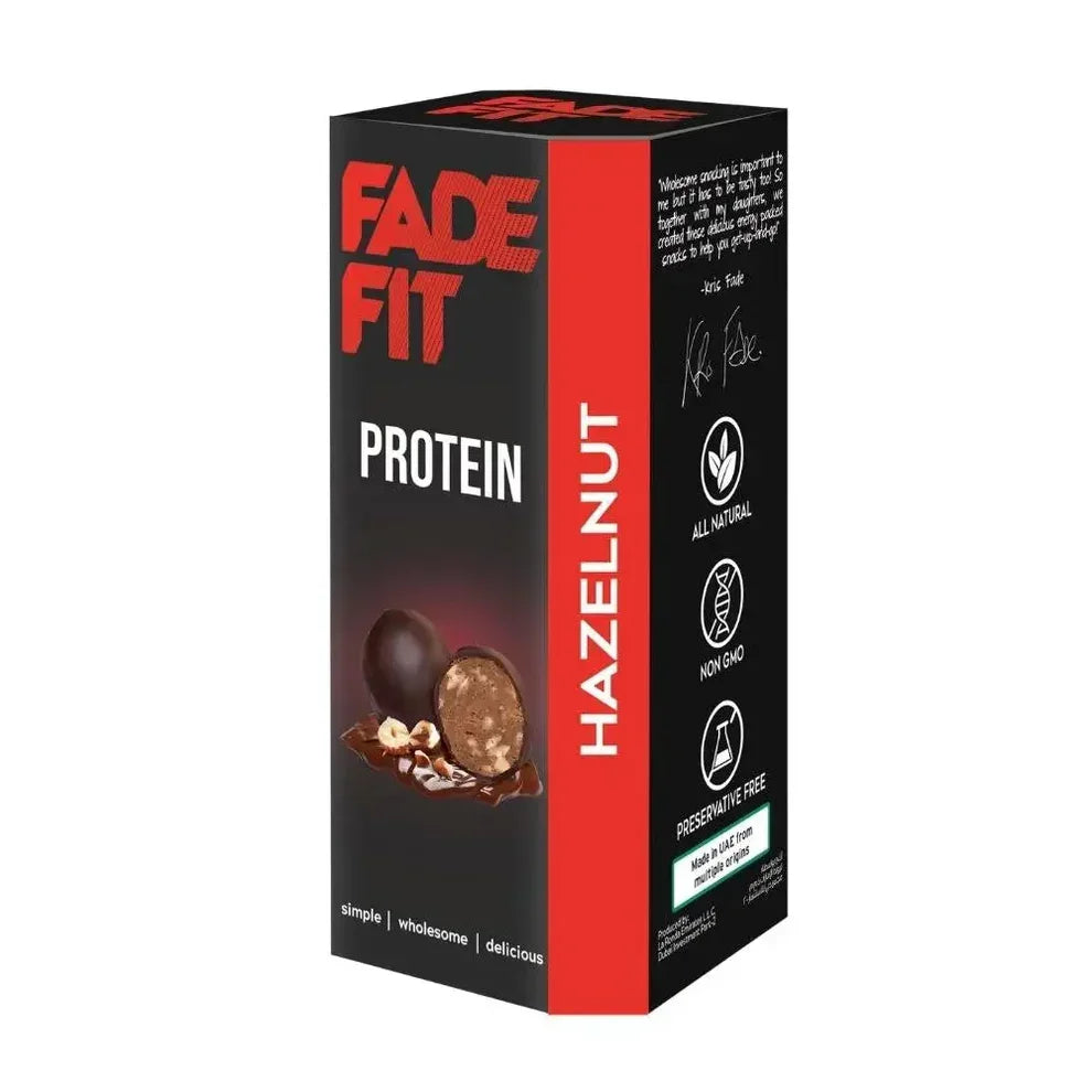 Fade Fit Hazelnut Protein Balls box, plant-based, non-GMO, all natural, iPlantBased UAE