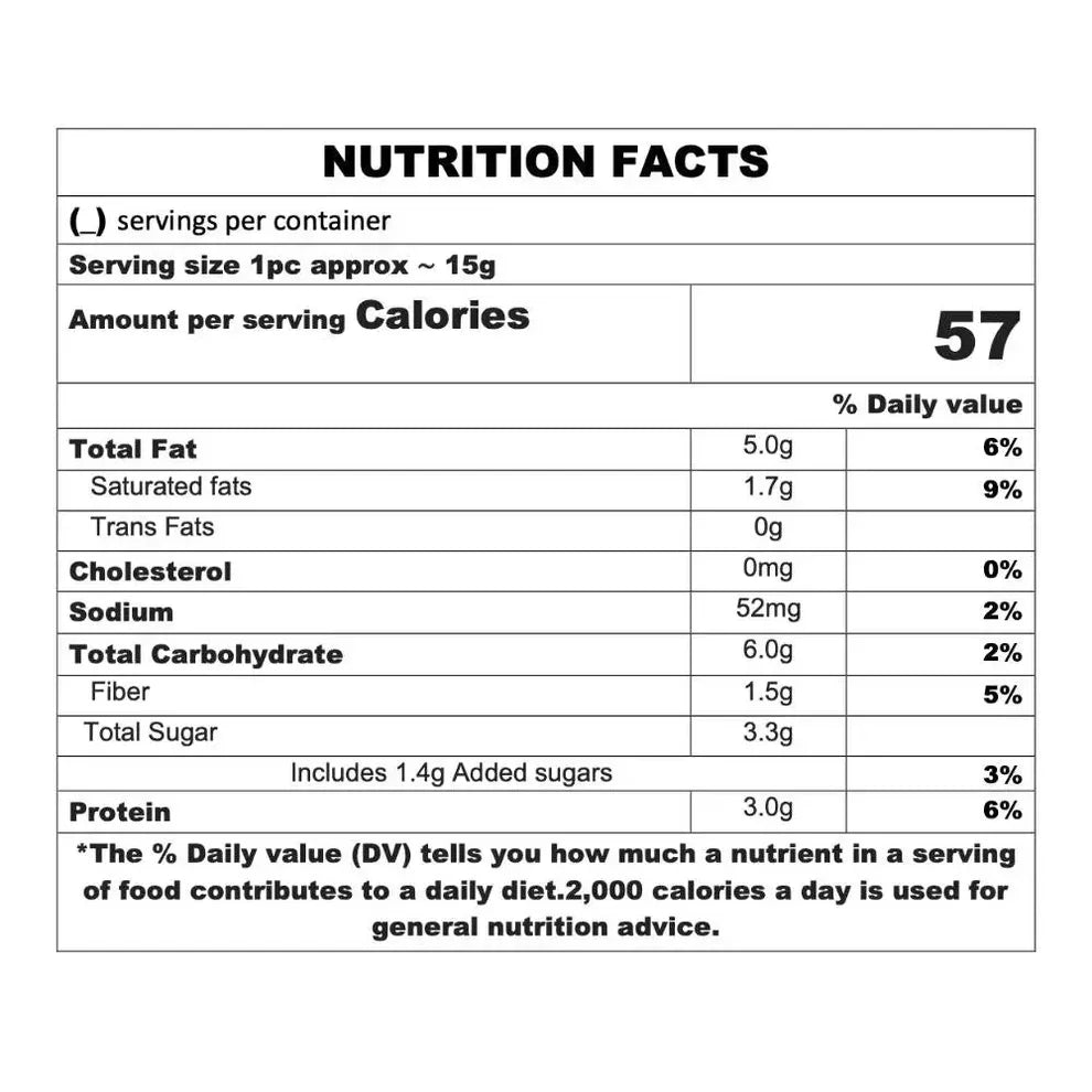 Nutrition facts label for 1 pistachio protein ball, 57 calories, plant-based snack from iPlantBased UAE.