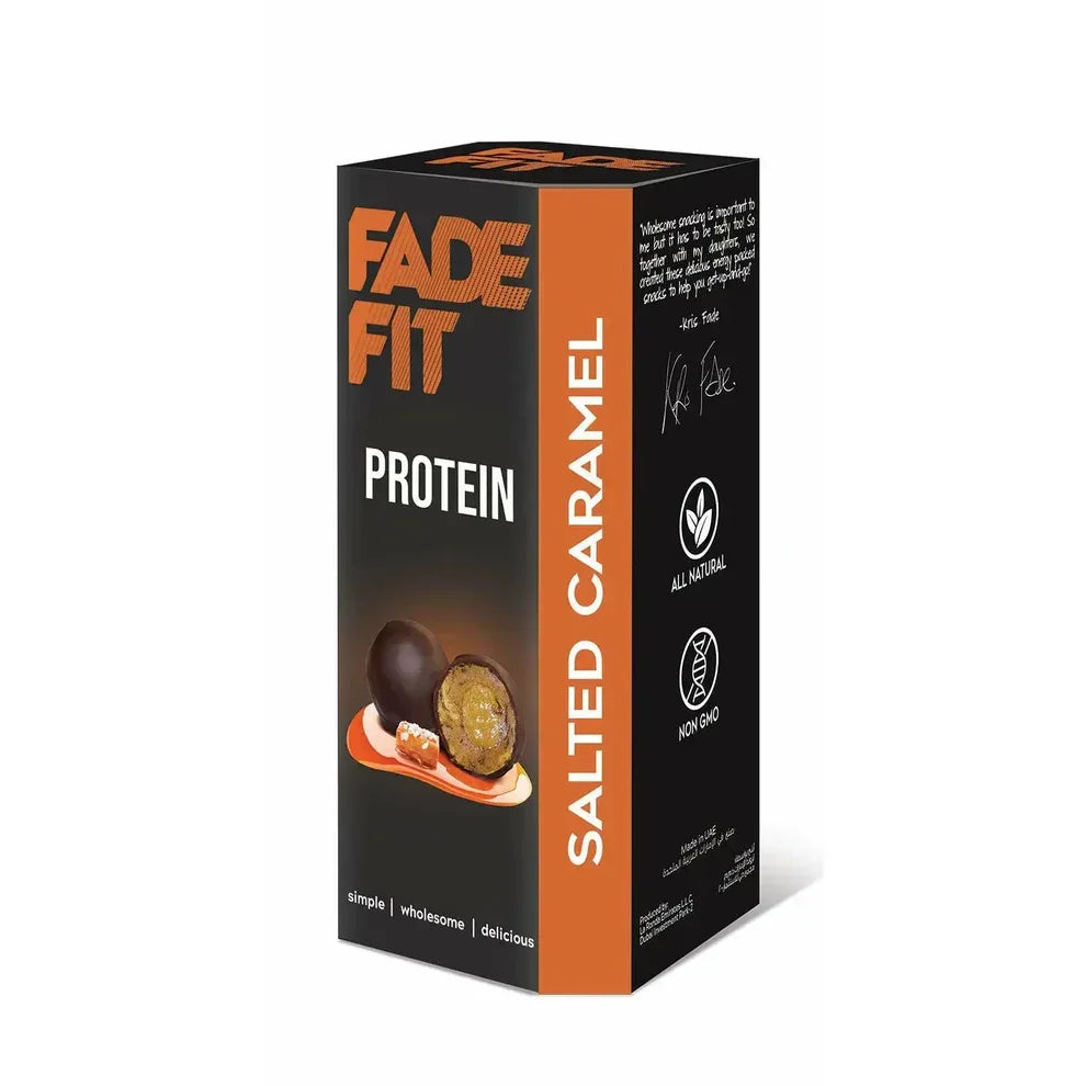 Fade Fit Salted Caramel Protein box, plant-based, all natural, non-GMO snack at iPlantBased UAE