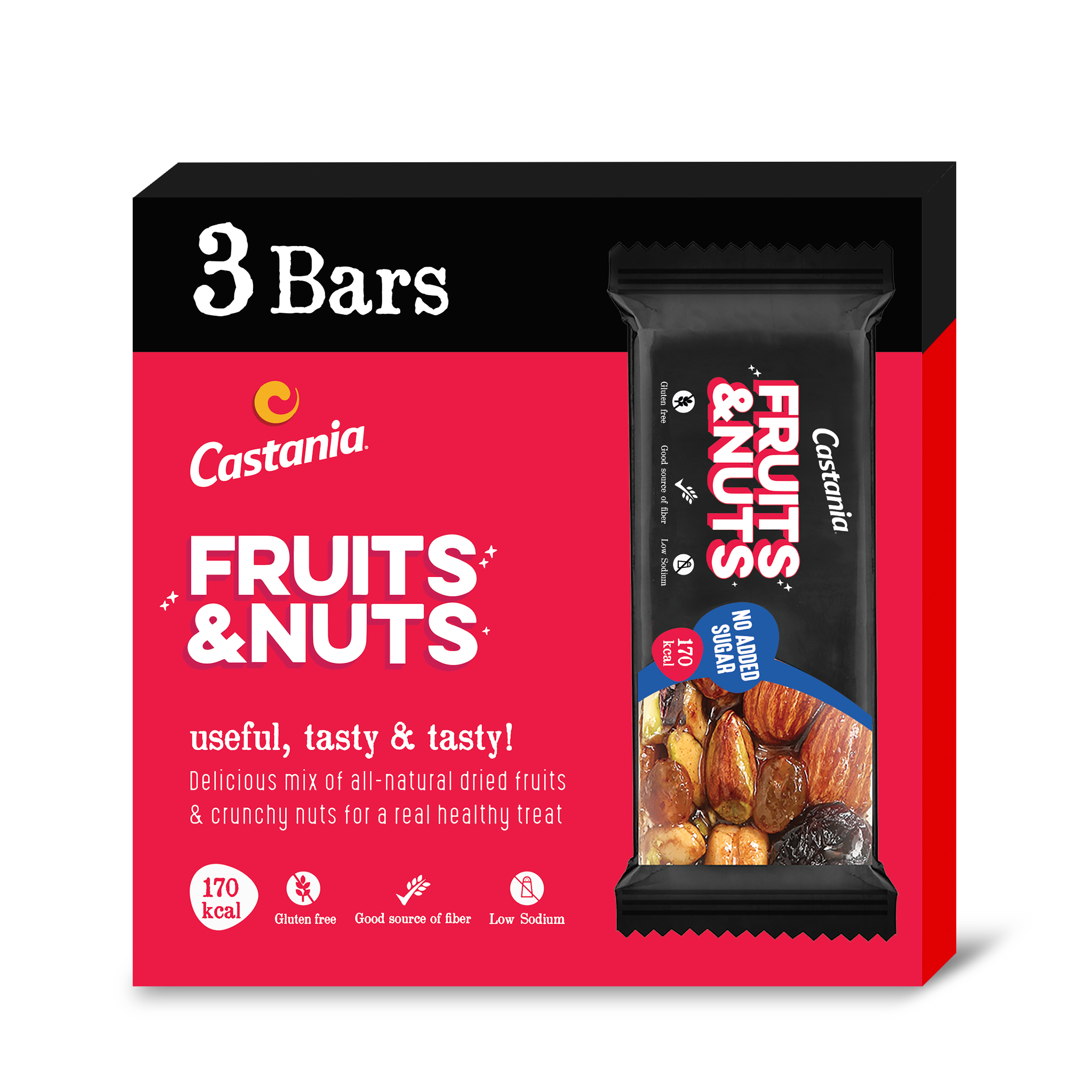 Castania Fruits & Nuts No Added Sugar Healthy Bar 35G (3 Bars) Tripack Promo