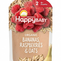 HappyBABY Organic Bananas, Raspberries & Oats Pouch 113g