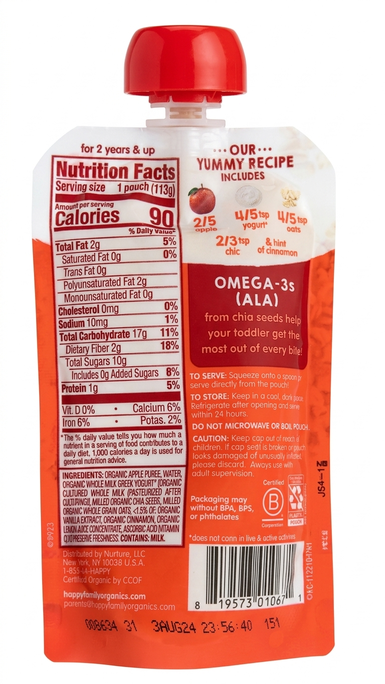 HappyTOT Organics Super Morning Apples, Cinnamon, Yogurt, Oats & Chia Pouch 113g