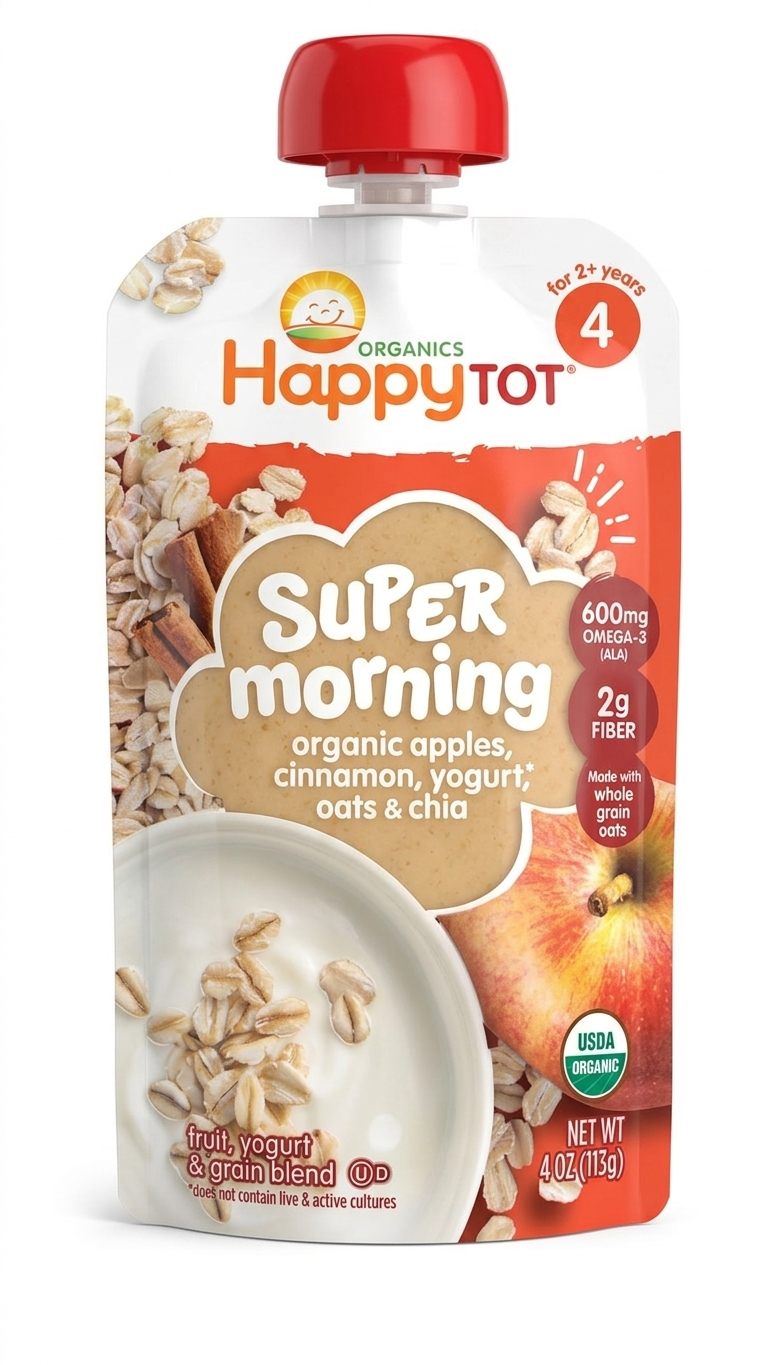HappyTOT Organics Super Morning Apples, Cinnamon, Yogurt, Oats & Chia Pouch 113g
