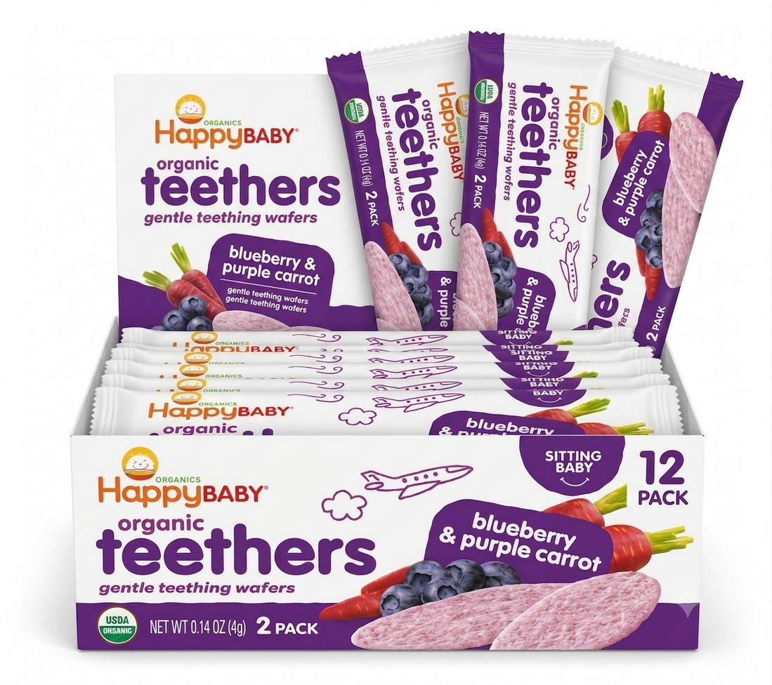 HappyBABY Organic Teethers 4g, Blueberry & Purple Carrot - Pack of 12