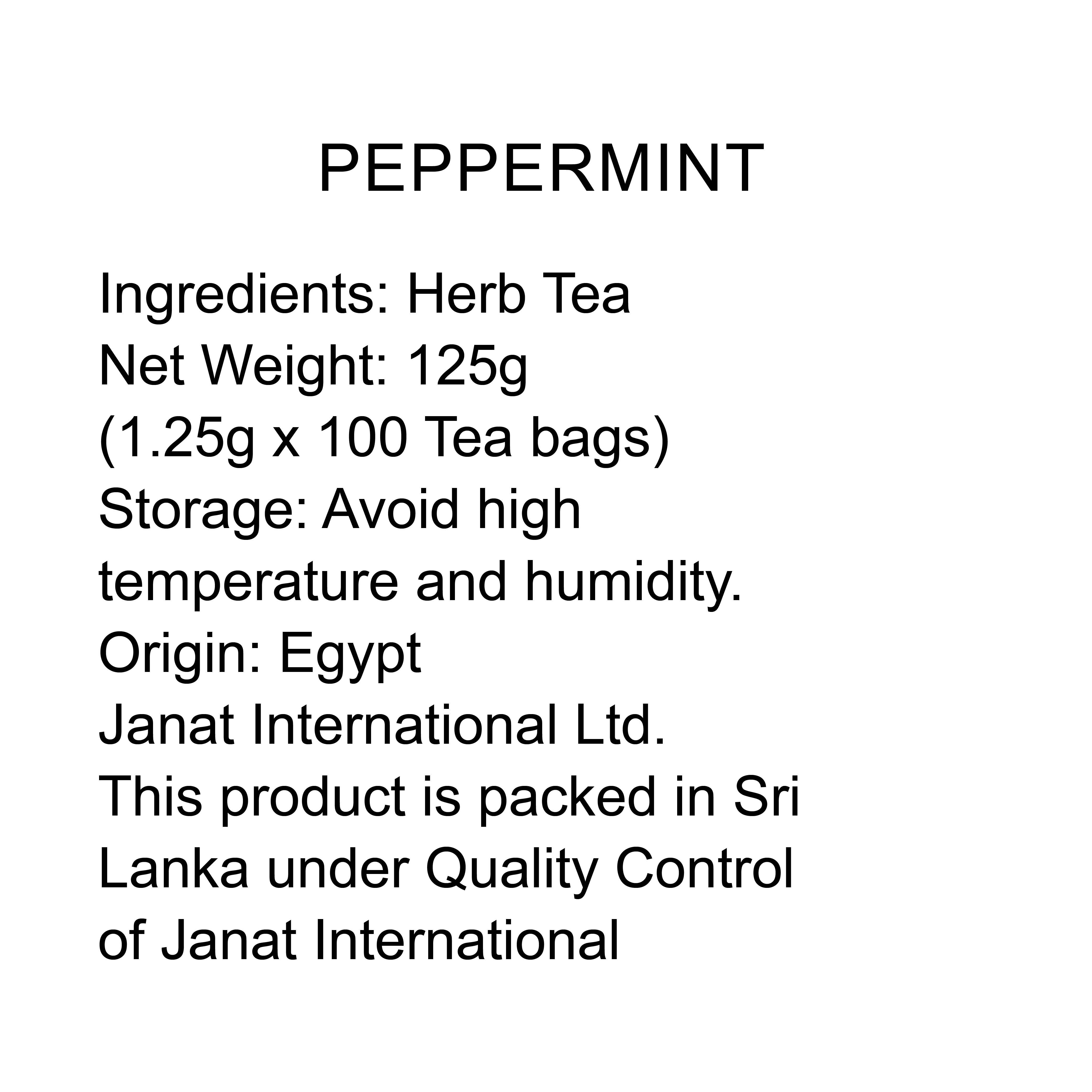 Janat Professional Series Ziplock Peppermint 100 Tea Bags