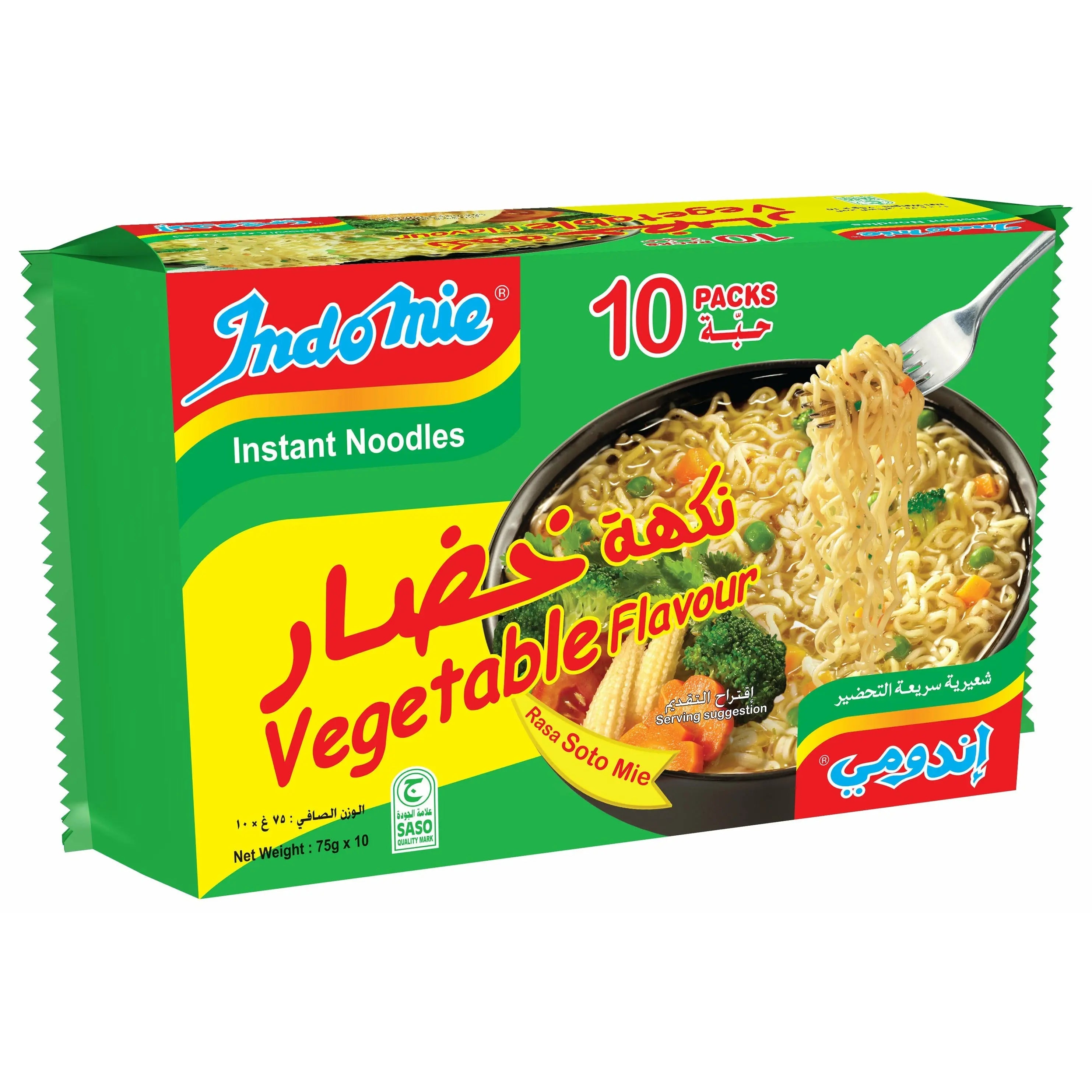 Indomie Soto Instant Noodles, Vegetable Flavour with Seasoning Powder and Sauce (Pack of 10- 75 g Each)