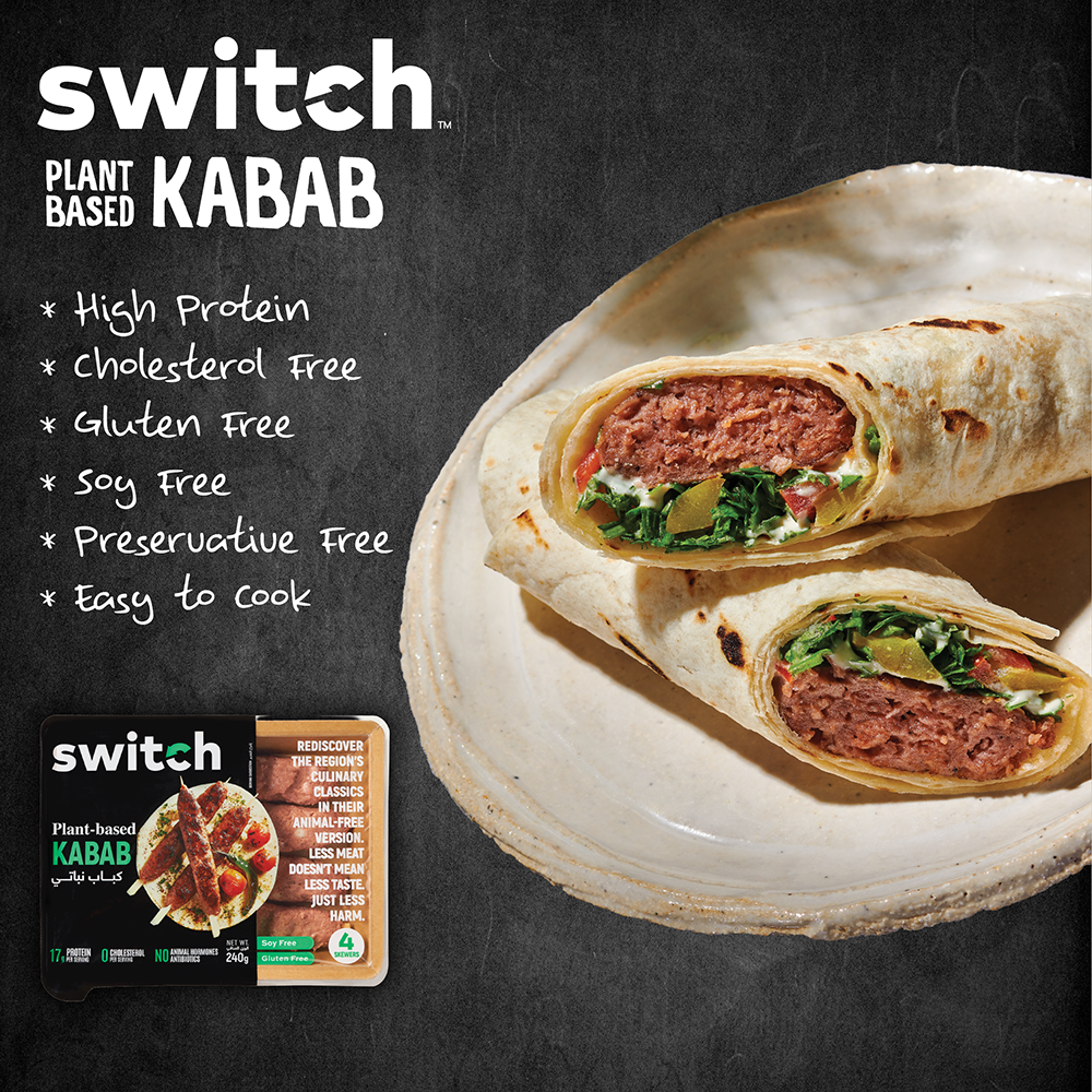 Switch Vegan Kabab 240g, 100% Plant-Based, GMO-Free, Cholesterol-Free, Soy-Free, Gluten-Free Halal (4 Skewers) (Frozen)