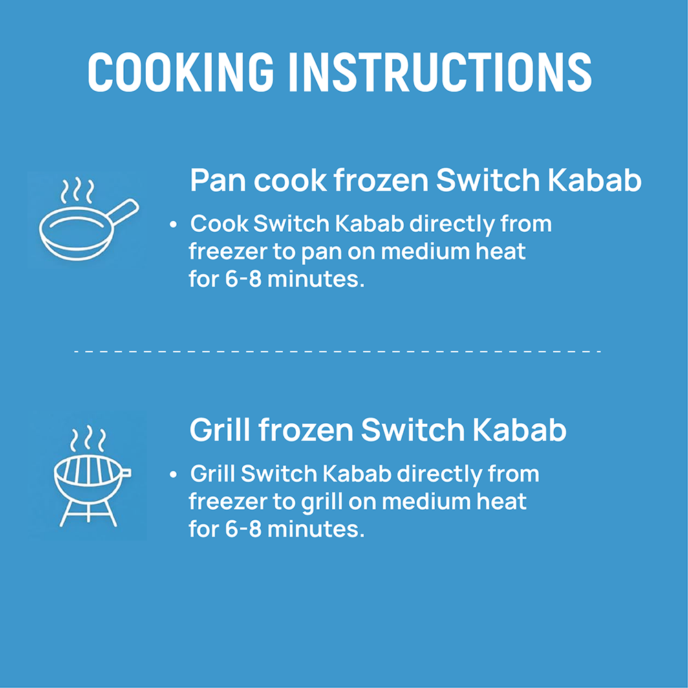 Switch Vegan Kabab 240g, 100% Plant-Based, GMO-Free, Cholesterol-Free, Soy-Free, Gluten-Free Halal (4 Skewers) (Frozen)