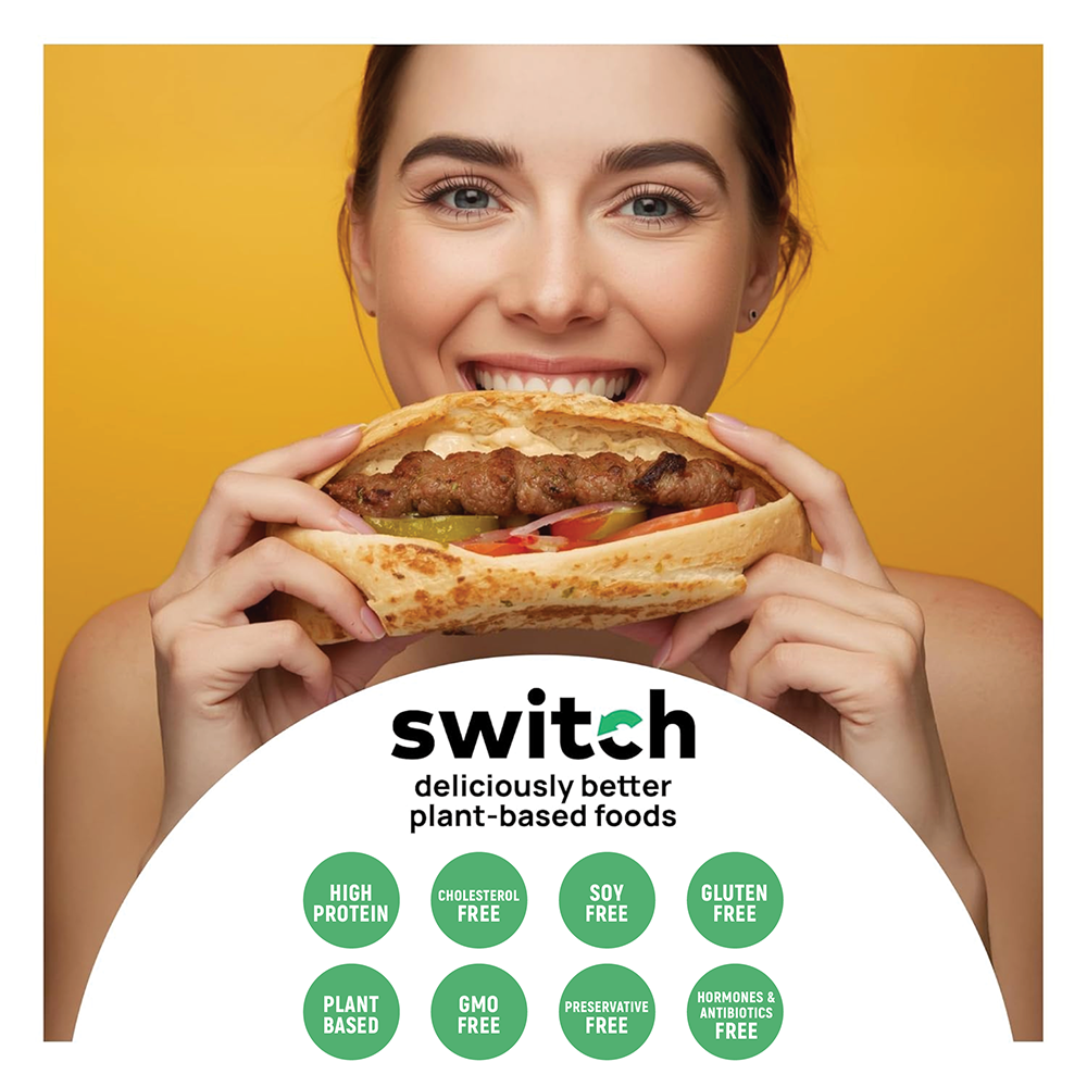 Switch Vegan Kabab 720g,100% Plant-Based, GMO-Free, Cholesterol-Free, Soy-Free, Gluten-Free Halal (12 Skewers) (Frozen)