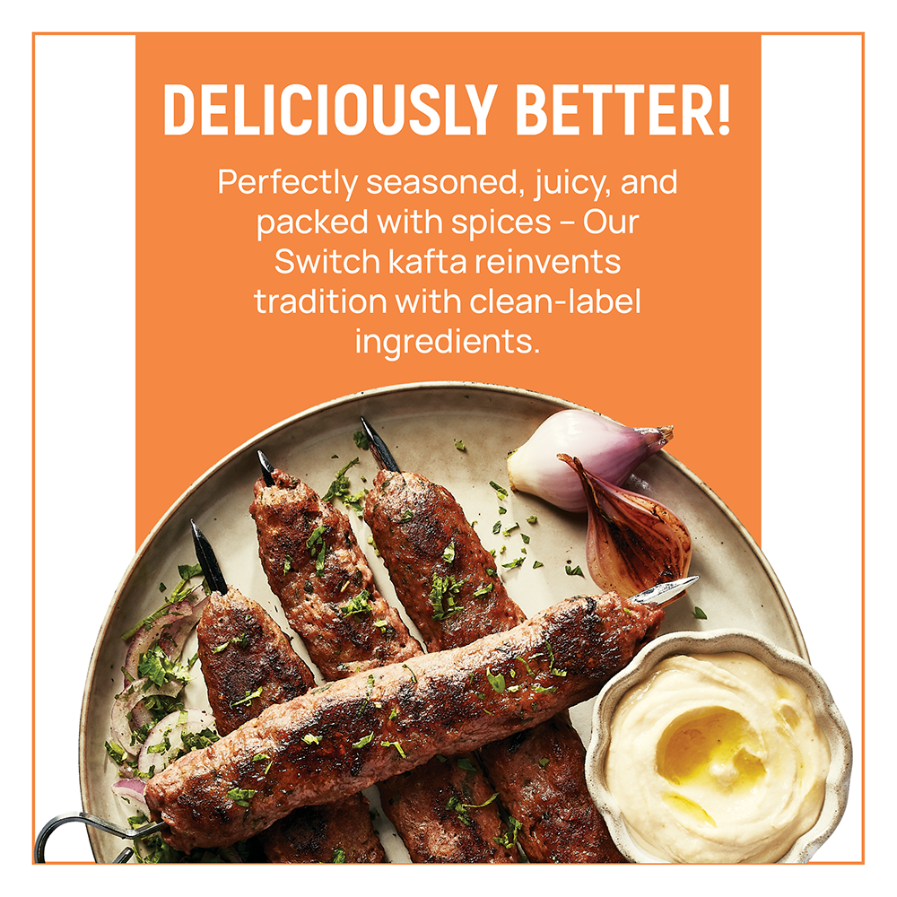 Switch Vegan Kafta 240g, 100% Plant-Based, GMO-Free, Cholesterol-Free, Soy-Free, Gluten-Free Halal (4 Skewers) (Frozen)