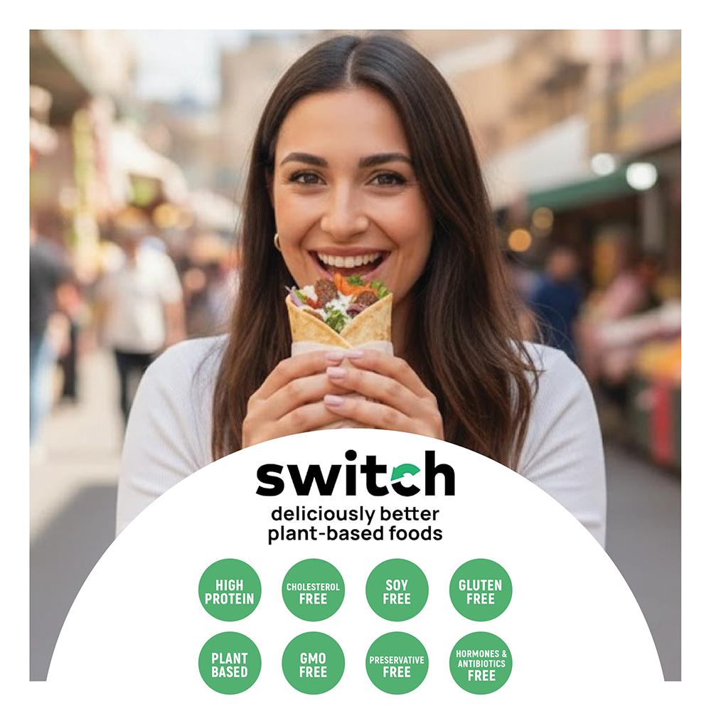 Switch Vegan Kafta 240g, 100% Plant-Based, GMO-Free, Cholesterol-Free, Soy-Free, Gluten-Free Halal (4 Skewers) (Frozen)