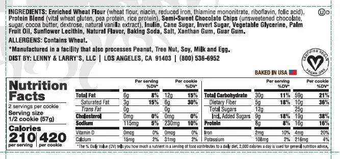 Nutrition facts and ingredients label for a plant-based food product from iPlantBased.