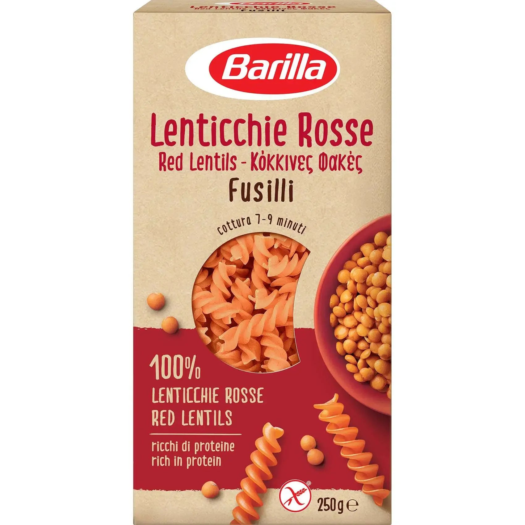 Barilla Lenticchie Rosse Fusilli pasta box 