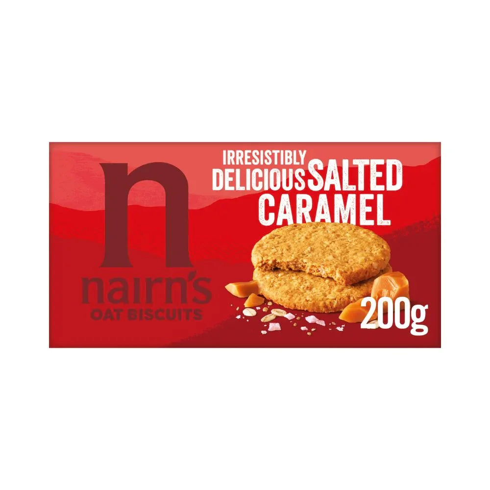 Nairn's salted caramel oat biscuits 200g box, plant-based snack from iPlantBased UAE