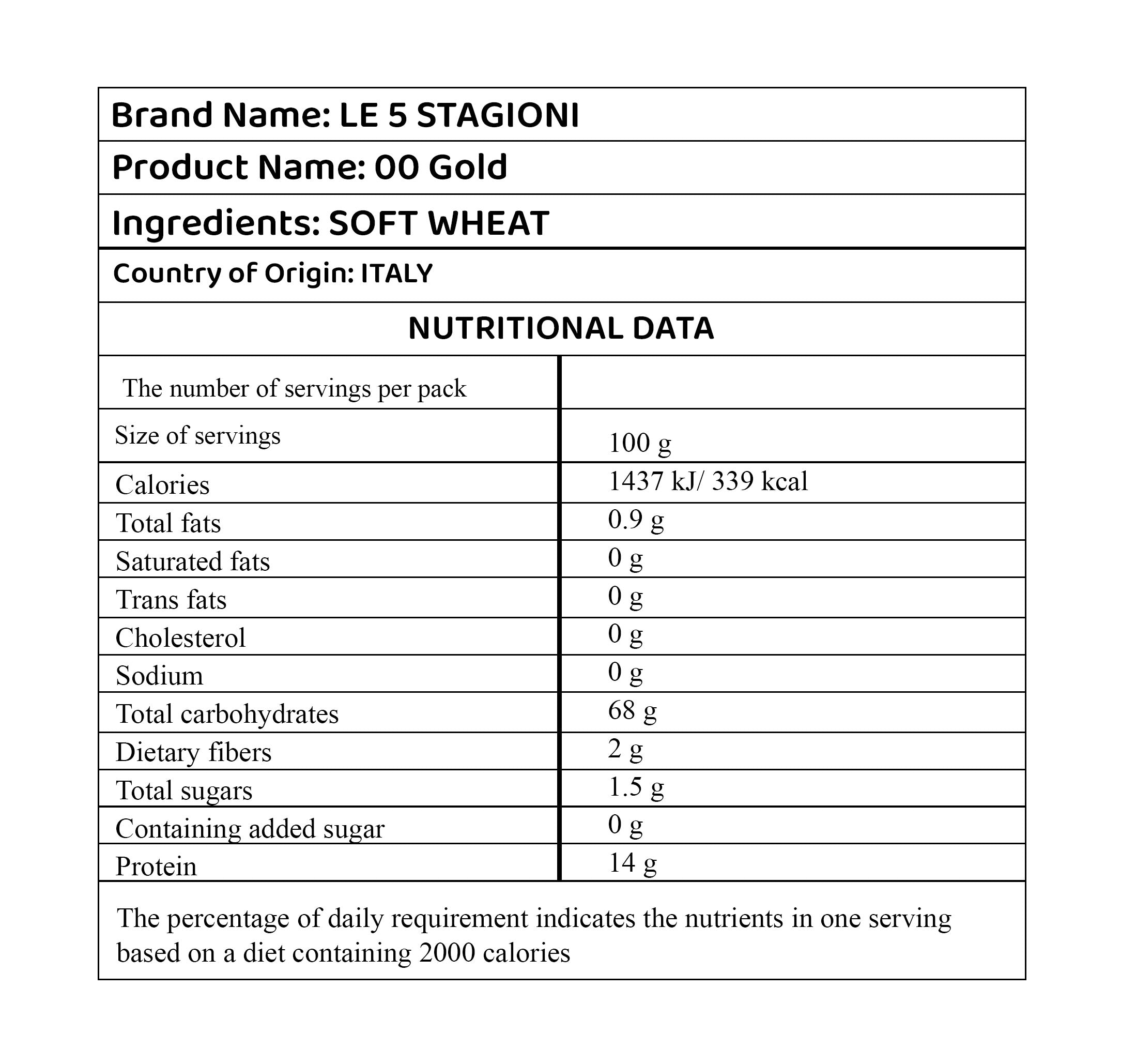 Le 5 Stagioni Farina Oro Gold Flour 10kg