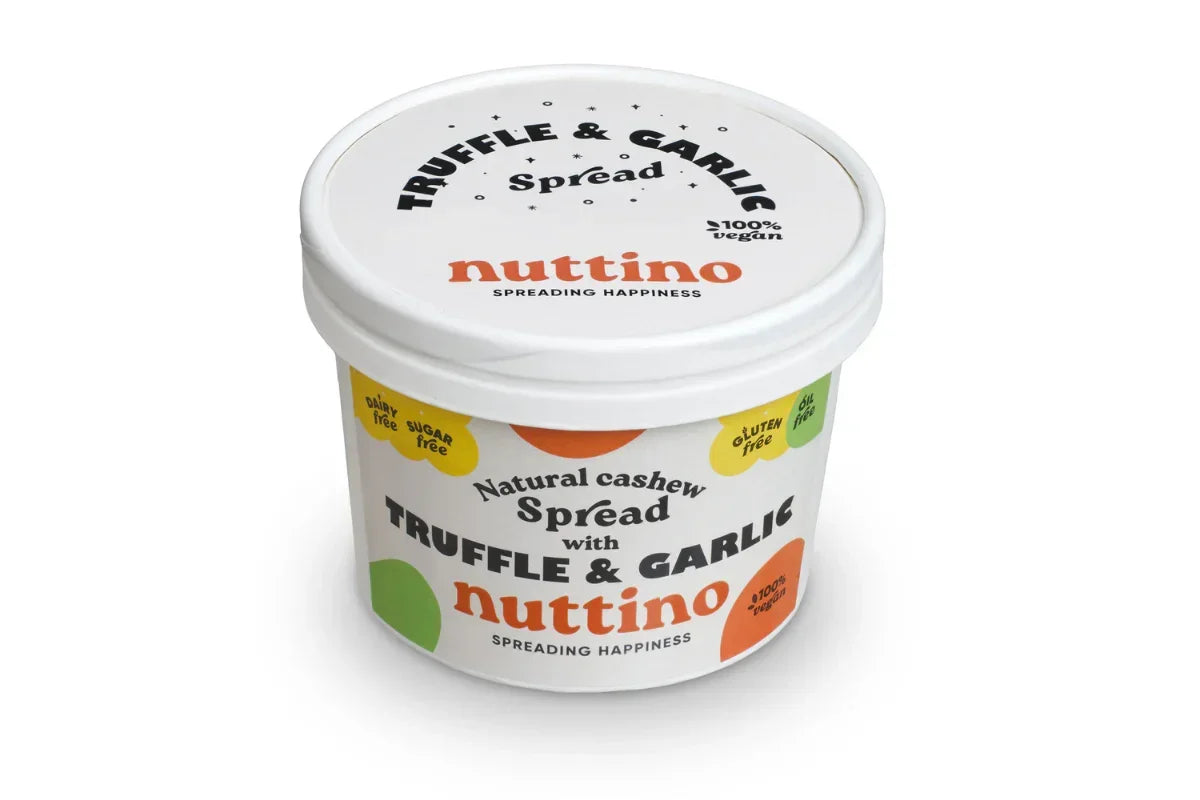 Nuttino vegan cashew truffle garlic spread tub, dairy free, gluten free, from iPlantBased UAE