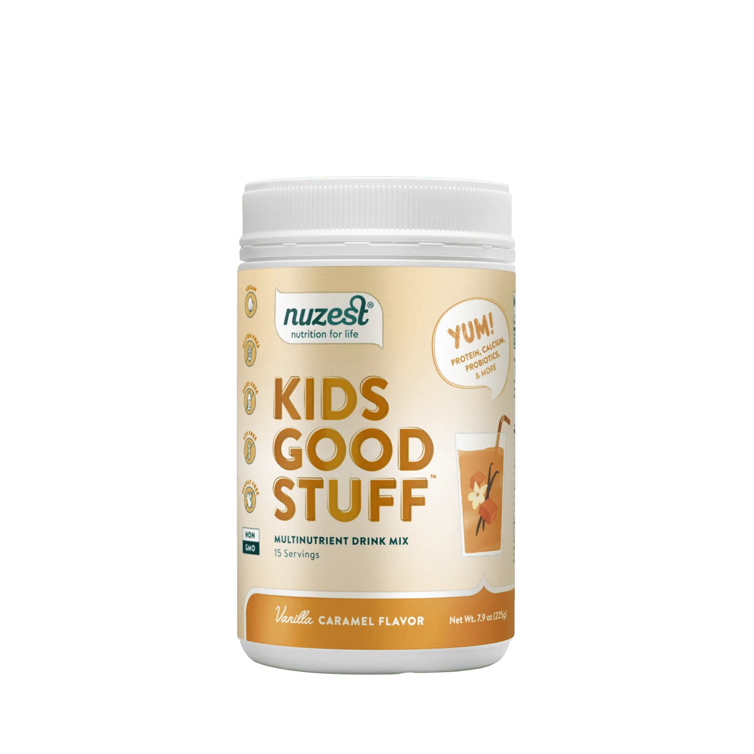 Nuzest Kids Good Stuff multivitamin powder container on a white background