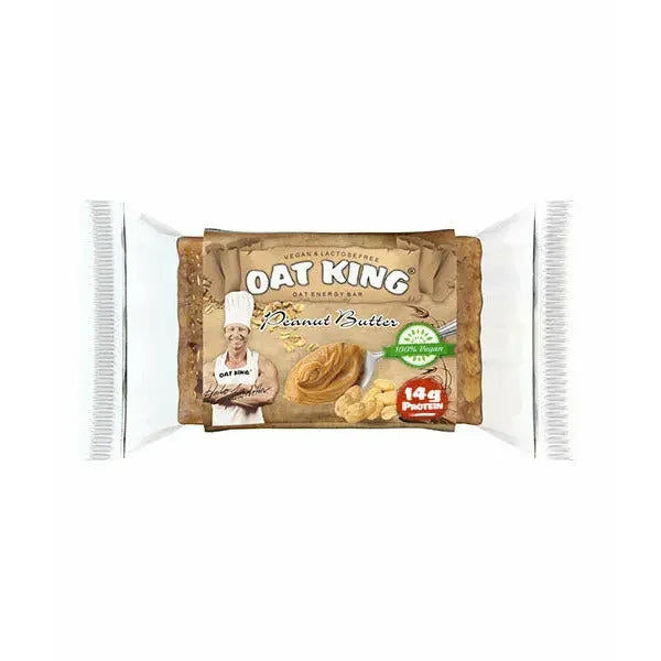 Oat King peanut butter oat energy bar in vegan, lactose-free packaging from iPlantBased UAE
