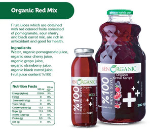 Ben Organic Red Mix Juice % Sugar, Gluten Free Glass Bottle 250 ml