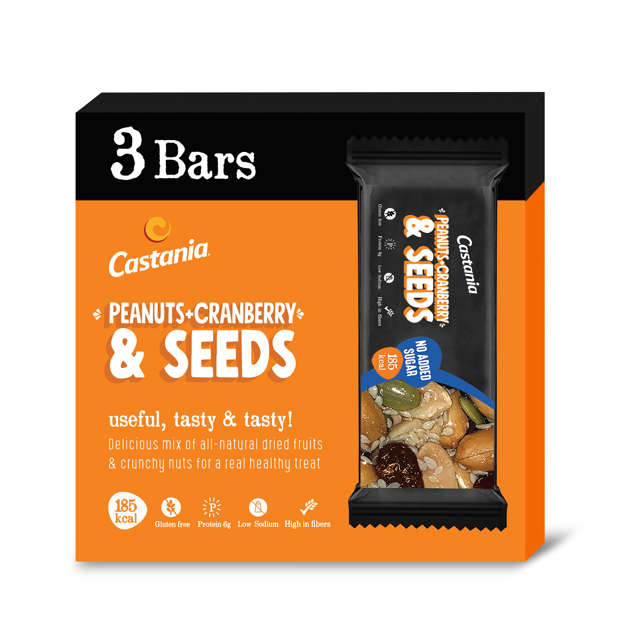 Castania Peanuts, Cranberry & Seeds, No Sugar Added Healthy Bar 38G(3 Bars) (Tripack) Promo