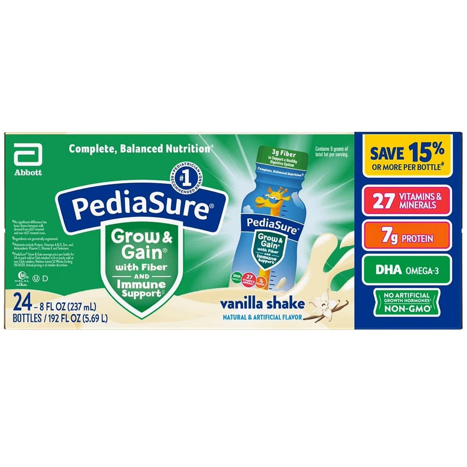 PediaSure Grow and Gain Nutrition Shake for Kids, Vanilla 237ml (24 pk)