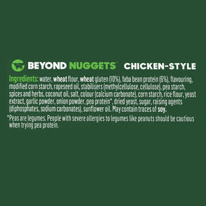 Beyond Nuggets chicken-style plant-based ingredients label with allergen information, iPlantBased UAE