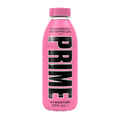 Prime Strawberry Watermelon 500ml hydration drink bottle, pink label, on white background.