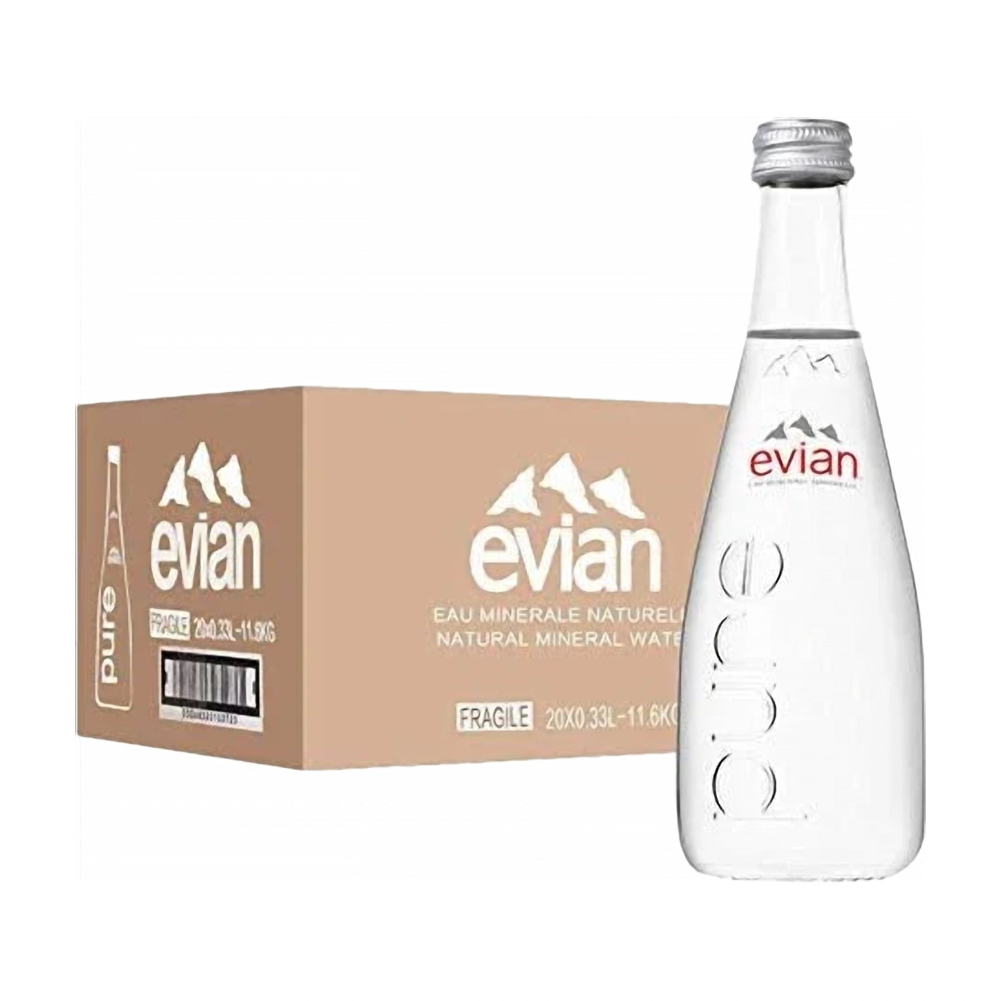 Evian Mineral Water Glass Bottles 330ml x 20Pcs Case