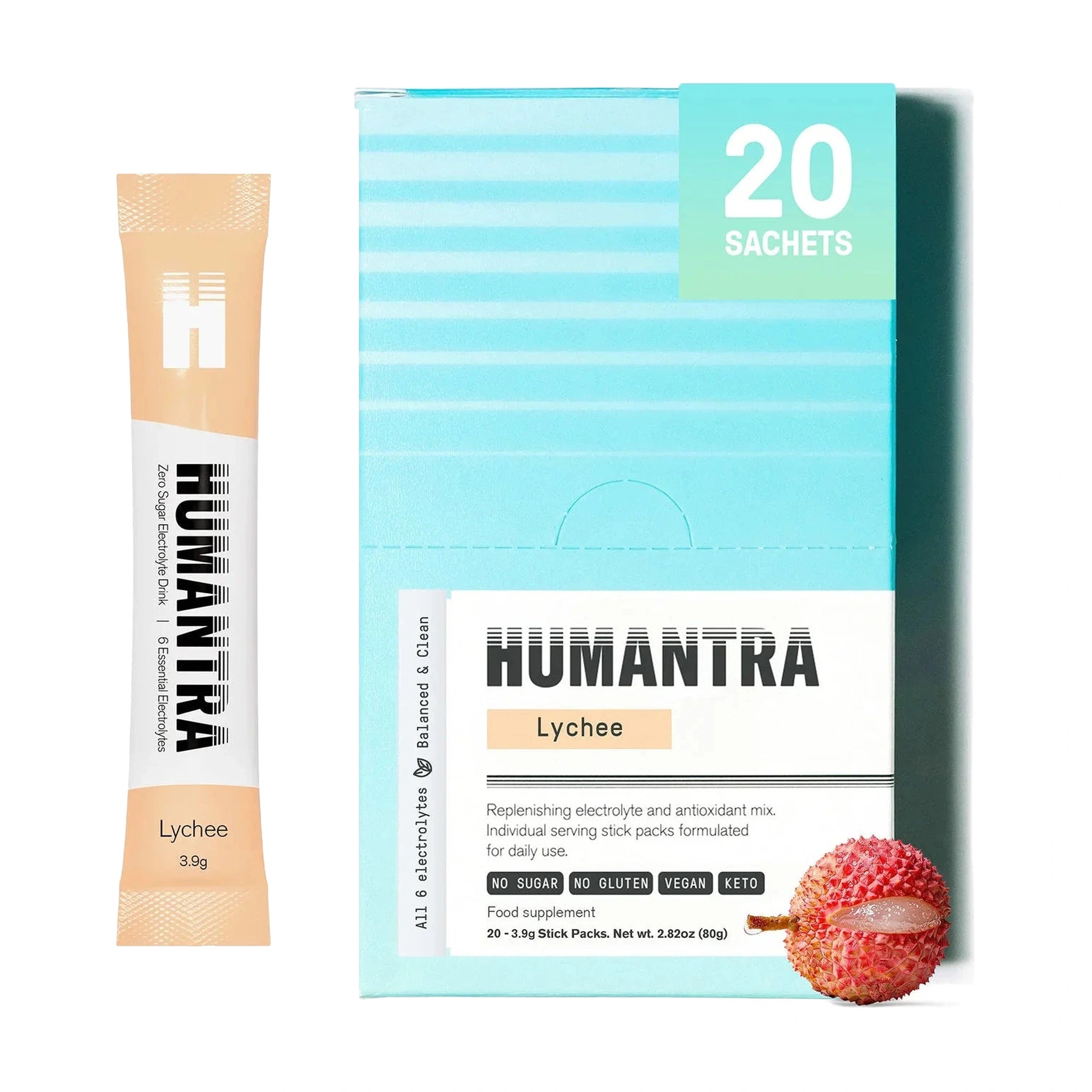 Humantra Lychee Electrolyte Hydration Pack – Zero Sugar, 20 Servings, 80g