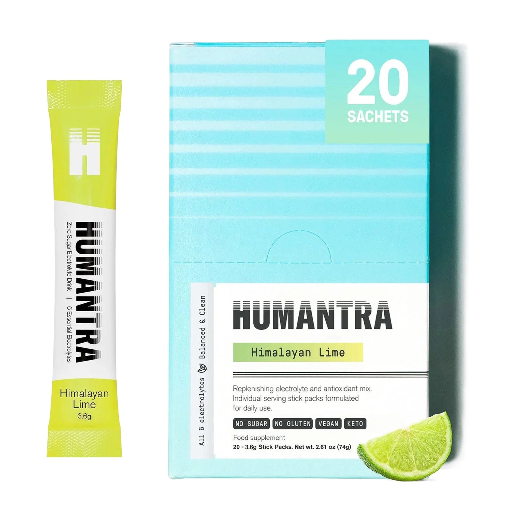Humantra Himalayan Lime Electrolyte Hydration Pack – Zero Sugar, 20 Servings, 74g