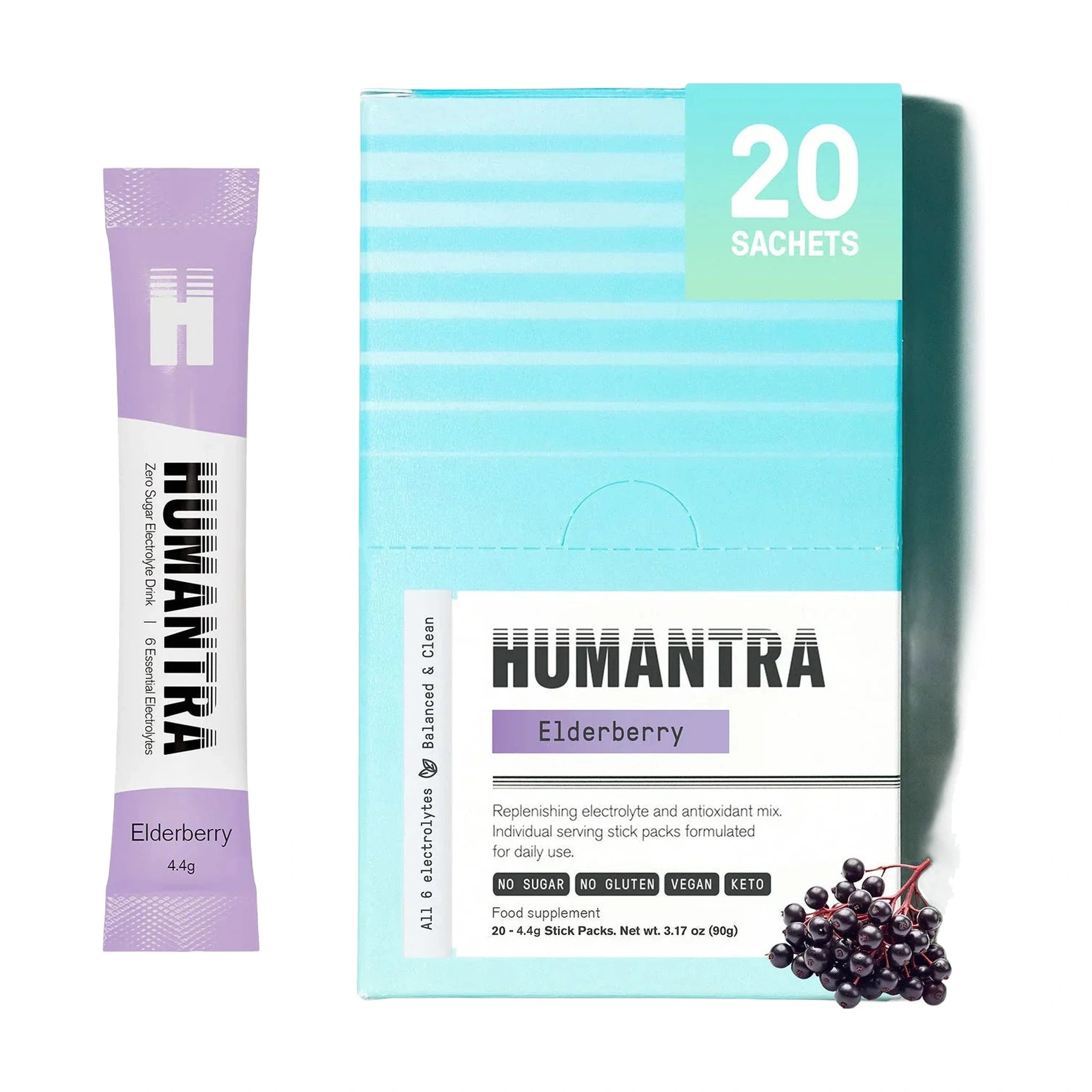 Humantra Elderberry Electrolyte Hydration Pack – Zero Sugar, 20 Servings, 90g